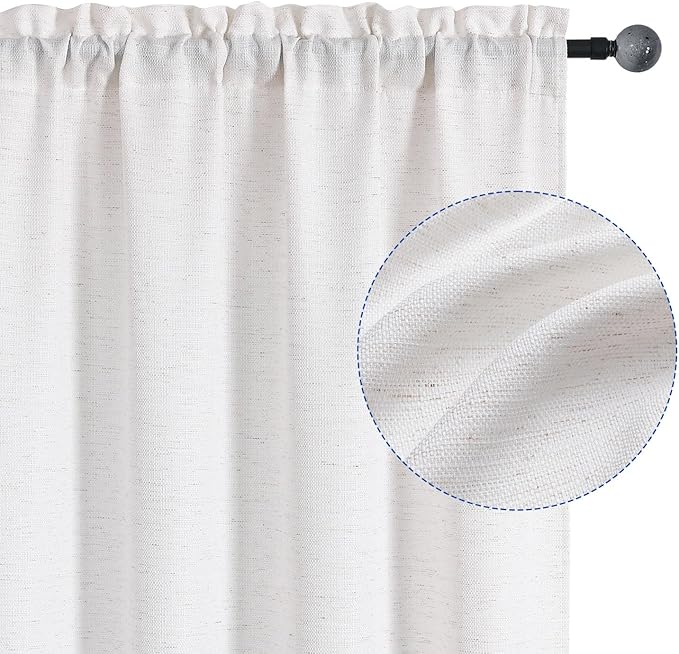 Chyhomenyc Bennet Natural Curtains 96 Inch Length 2 Panels, Faux Linen Textured Semi Sheer Airy Light Filtering Soft Farmhouse Curtain Drapes for Living Room Bedroom, 40Wx96L Inch, Set of 2, Natural