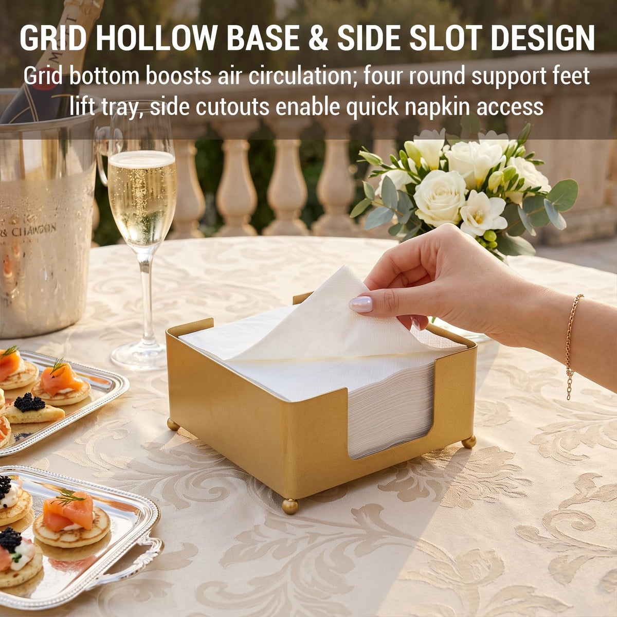 Modern Metal Square Napkin Holder with Gold