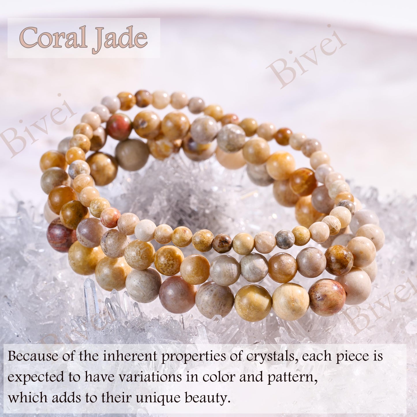 Bivei Coral Jade-Creativity &Calm-4mm Beaded Bracelets for Women Handmade Semi Precious Natural Stone Stretch Elastic Jewelry Yoga Protection Gifts