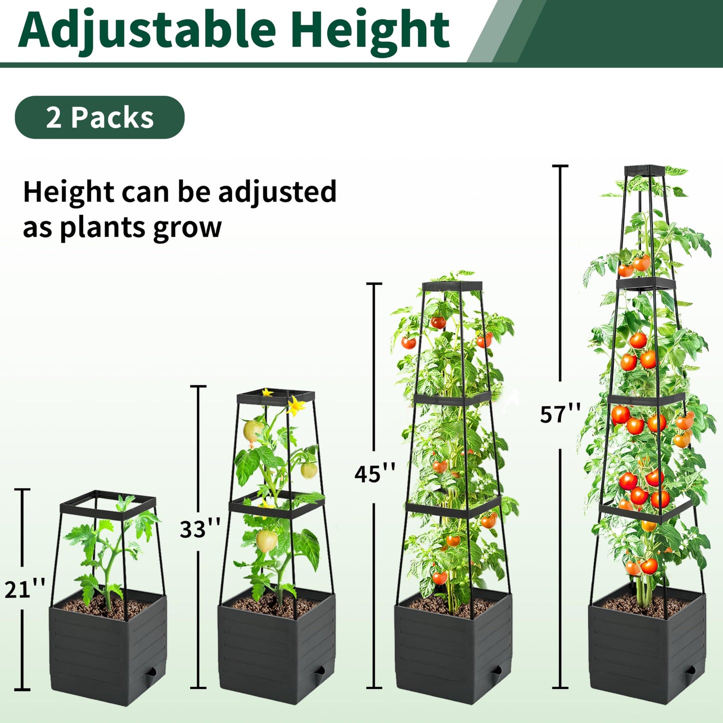 SYITCUN Tomato Planter with Trellis, 57 Inch Self-Watering Planter Box 2-Pack, Grey Planter with Metal Support for Outdoor Indoor Climbing Plants