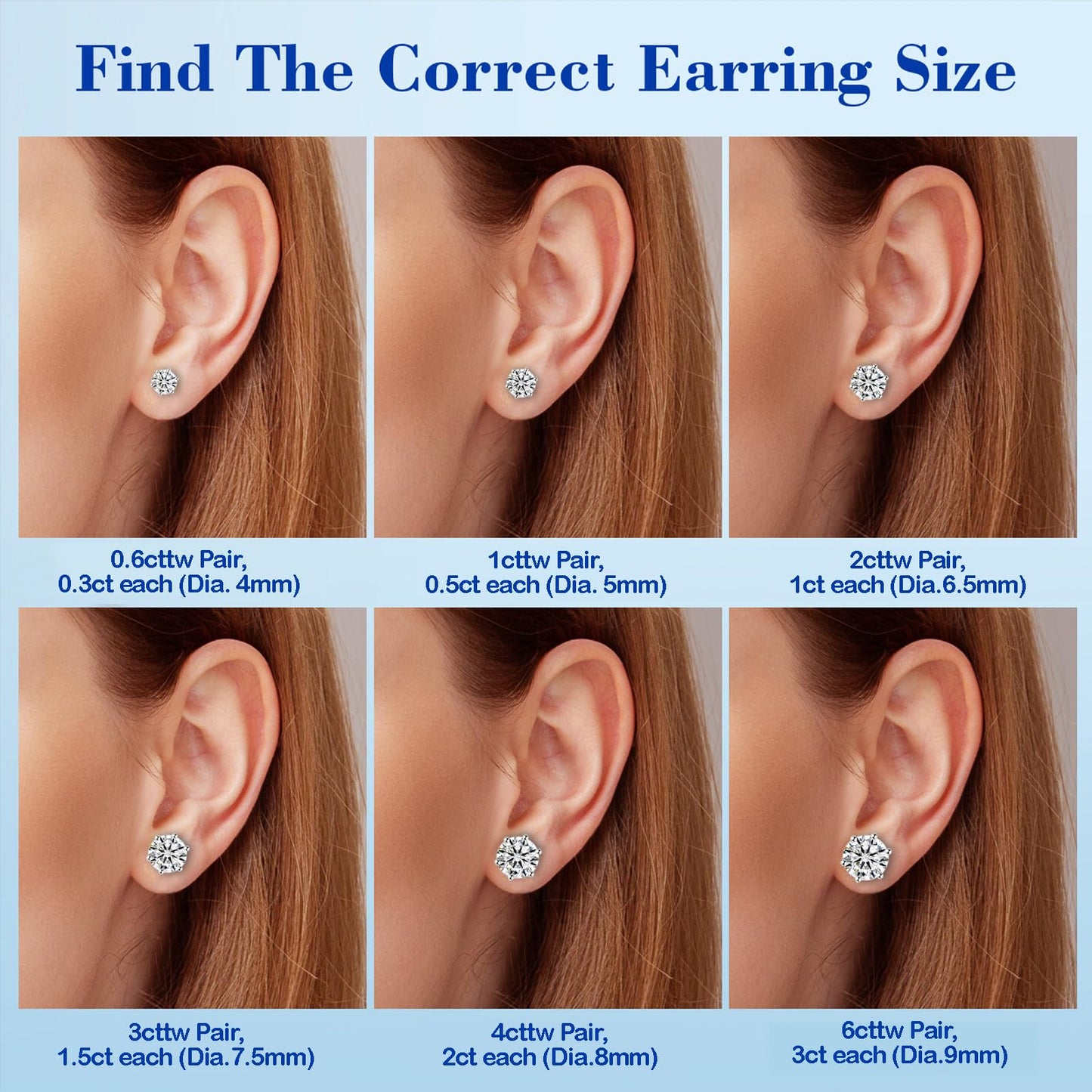 Moissanite Stud Earrings for Women Men, 1-6CT 6-Prong D Color Ideal 925 Sterling Silver Earrings with Certificate of Authenticity (2CT)