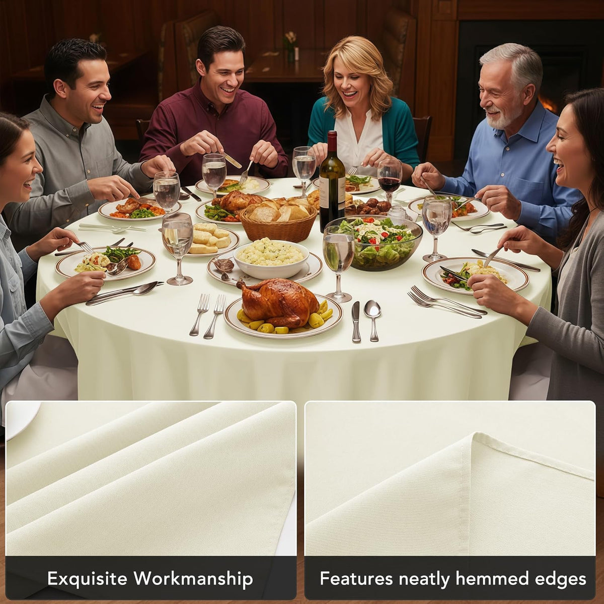 10-Pack Ivory Round Tablecloths, 108 Inches, Stain-Resistant Polyester for 4-5 Ft Round Tables - Washable Table Covers for Weddings, Banquets, Birthday Parties, Events
