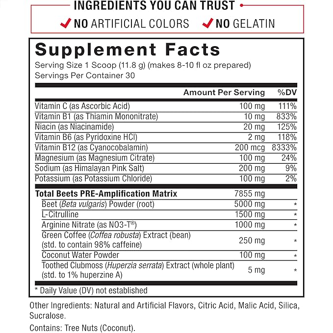FORCE FACTOR Total Beets Pre-Workout Powder to Boost Energy & Endurance, Increase Strength, and Improve Blood Flow and Pumps, Nitric Oxide Supplement with Beet Root Powder, Watermelon, 30 Servings