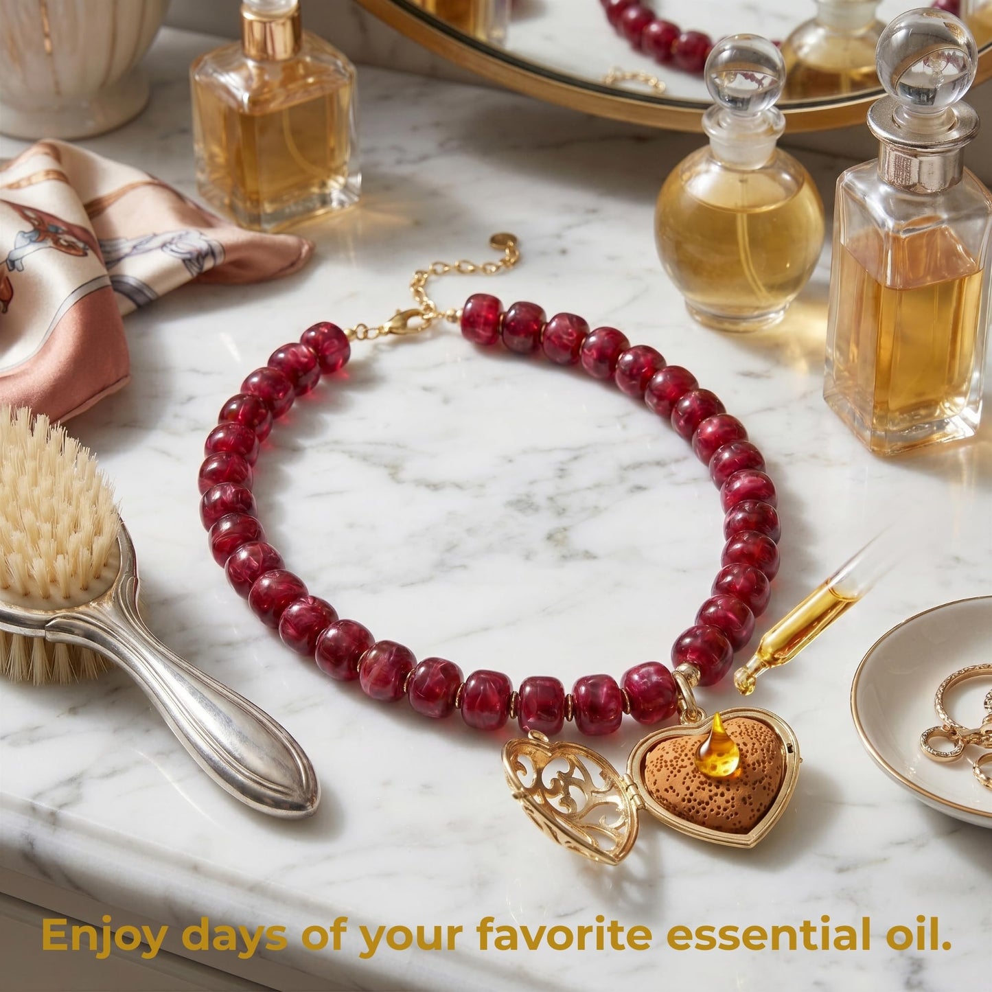 MIUSISHIYU Colorful Chunky Essential Oil Diffuser Necklace Boho Heart Locket for Aromatherapy Hypoallergenic Statement Jewelry Gift for Women
