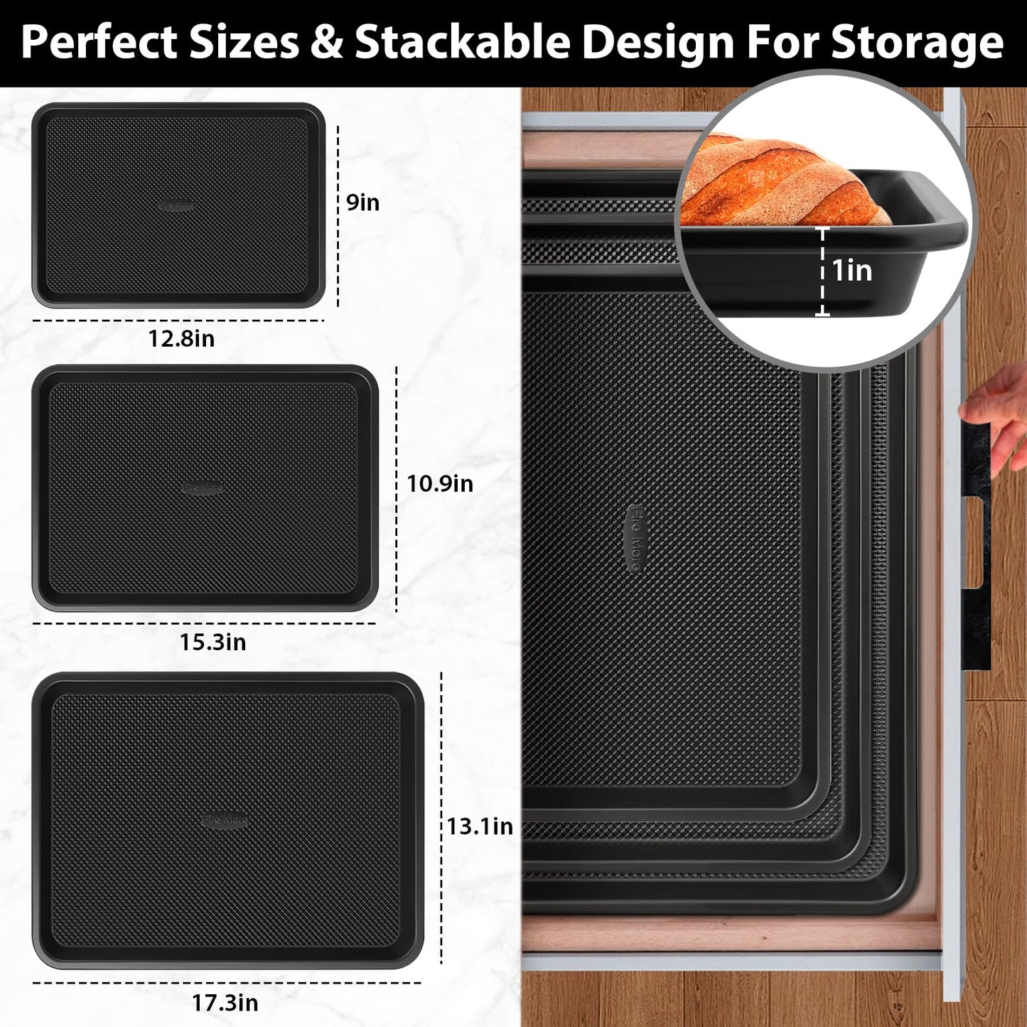 Nonstick Cookie Sheets for Baking with Cooling Rack Set of 4, 0.8mm Thick Heavy Duty Baking Sheets for Oven, Half/Quarter/Jelly Roll Pans Oven Trays, Baking Pan Set with Diamond Texture