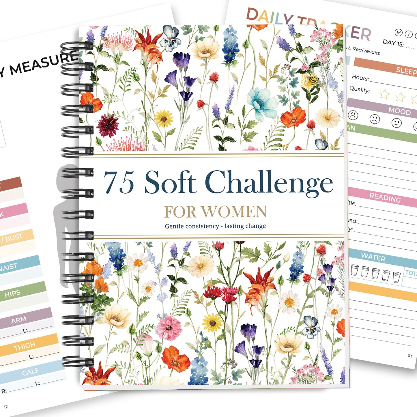 HAMIEW 75 Soft Challenge Journal for Women - A5 Spiral 75-Day Habit Tracker Planner, 108-Page Full-Color Daily Logs, Weekly Reviews, Meal Water Workout Reading Tracker