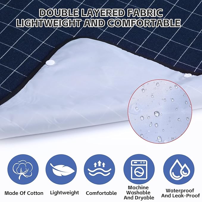 XKDOUS 2pcs Adult Bibs For Men Washable, Reusable Waterproof Large Bibs For Adult, Clothing Protector With Crumb Catcher, Blue & Black Bibs For Eating, Feeding Elderly Senior Citizens Gifts