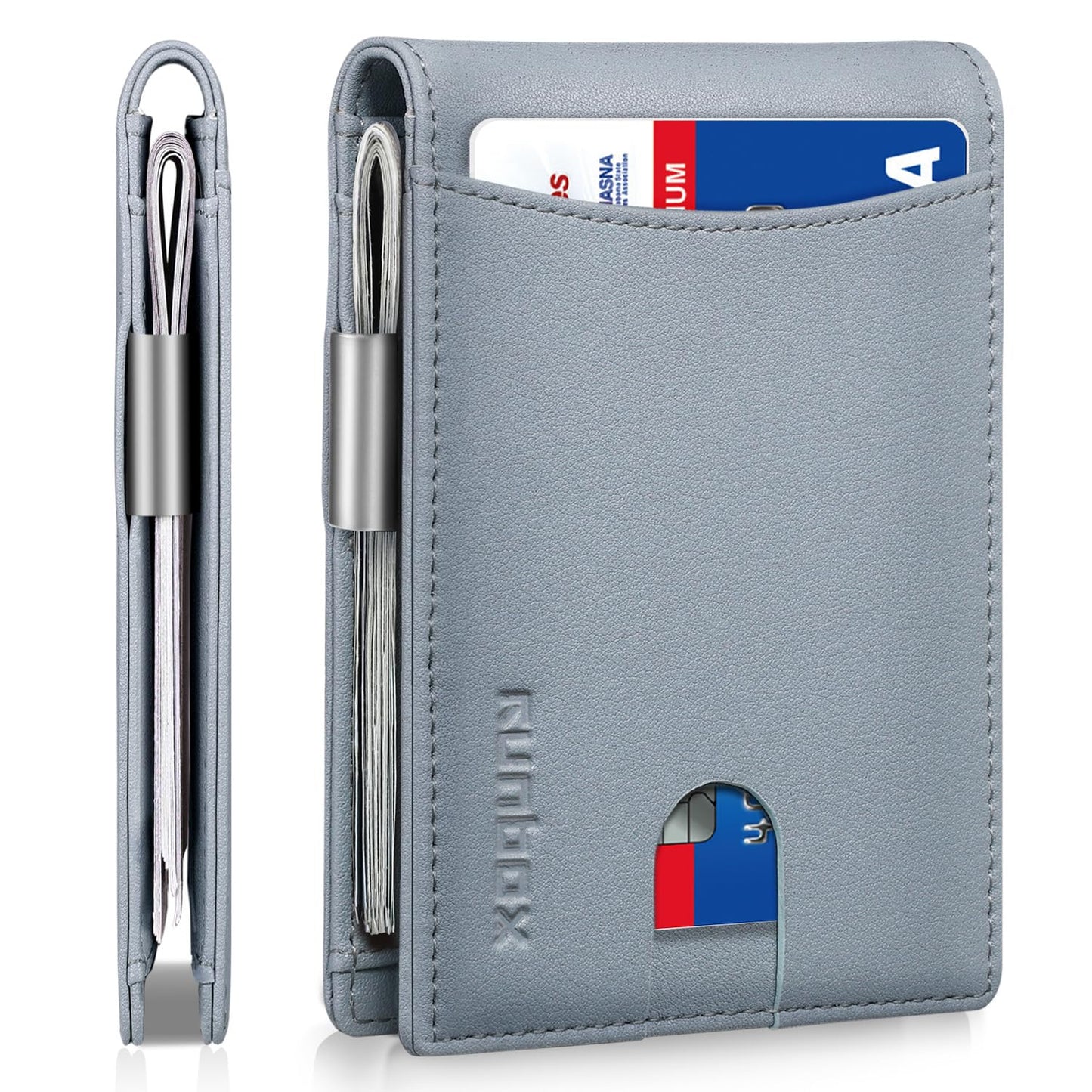 RUNBOX Slim Money Clip Wallets for Men RFID Blocking 11 Card Holder Minimalist Small Leather Bifold Novelty Men's Wallet Front Pocket Gift Box