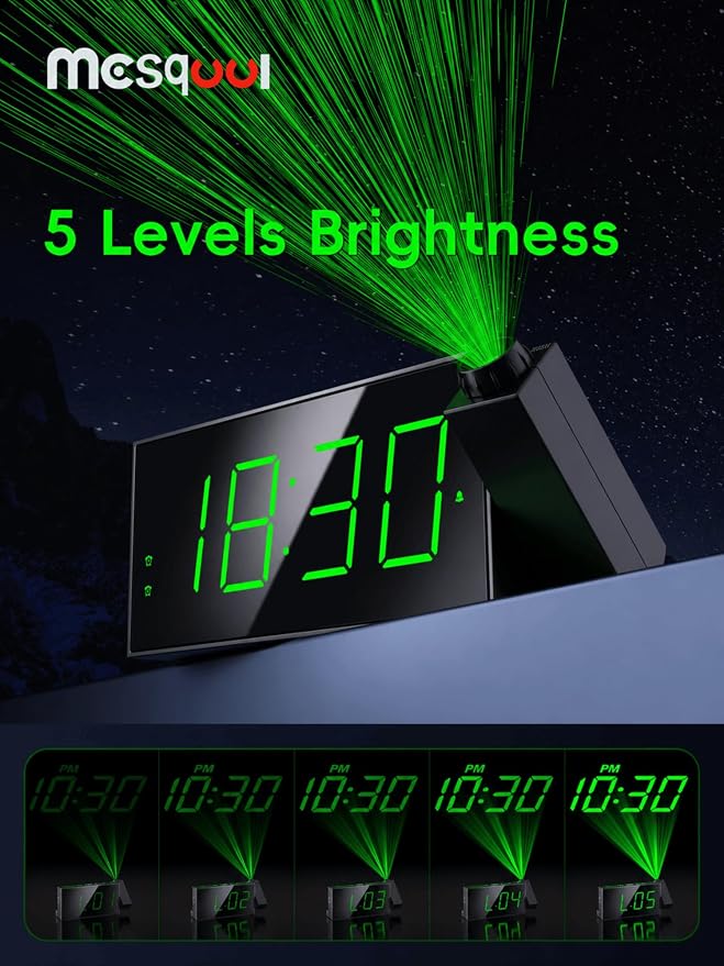 Mesqool Digital Projection Alarm Clock with Dual Alarms, 5 Levels Dimmer