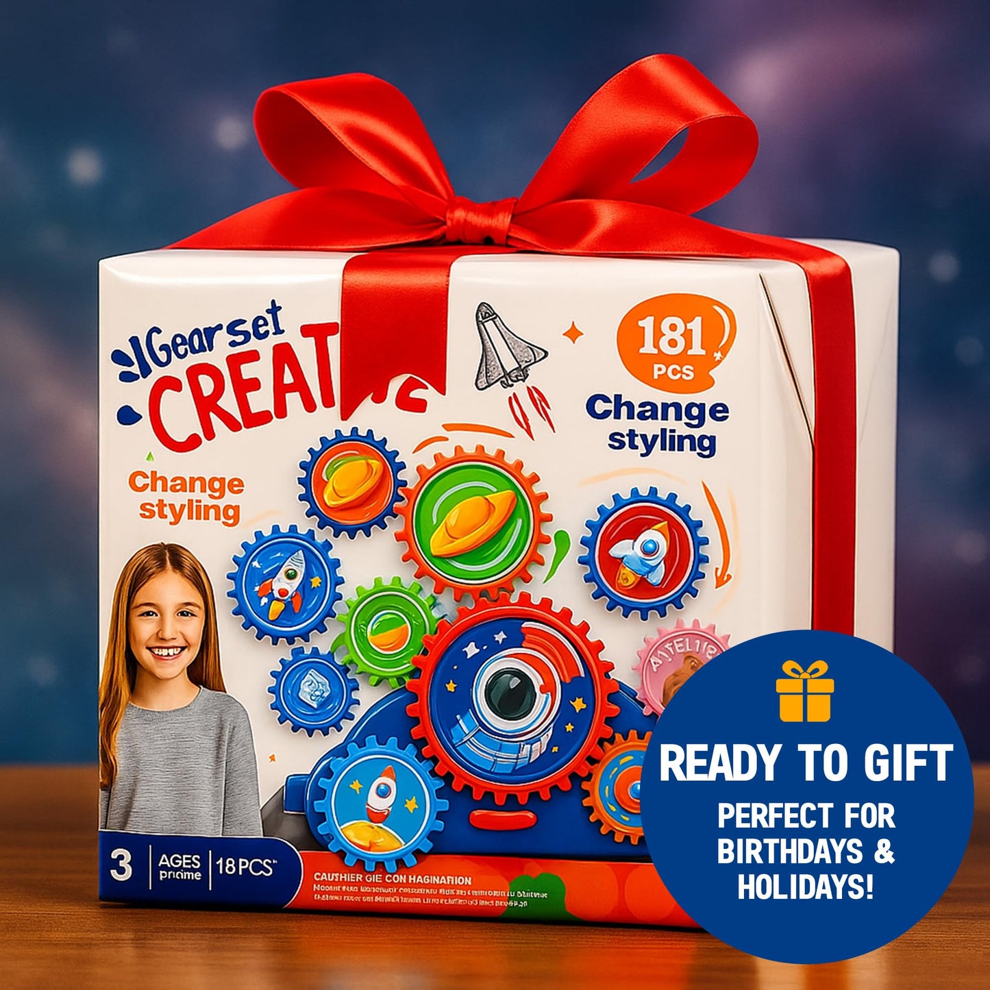 ROHSCE Motorized Spinning Gear Building Toys for Kids, Space Rocket STEM Construction Set, Educational Interlocking Building Blocks Puzzle | Gear Toys for Toddlers Ages 3-8