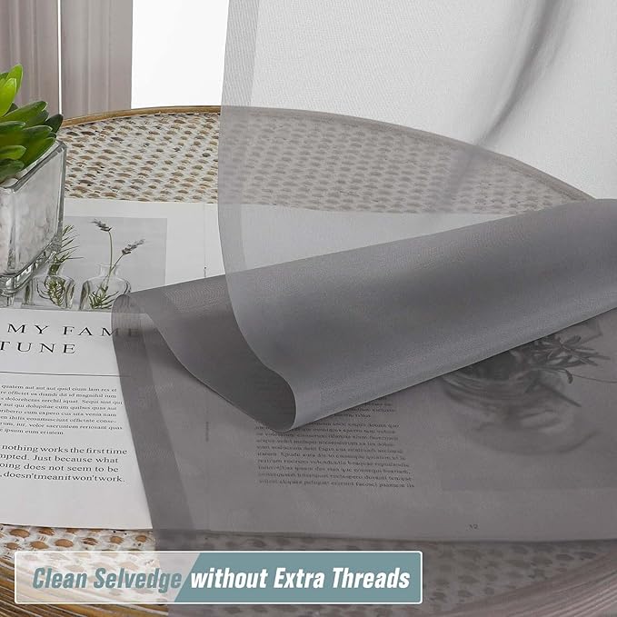 Grey Sheer Curtains 63 Inch Length 2 Panels, Voile Sheer Curtain for Living Room, Breathable Light Filtering Modern Window Treatments, Soft Fabric Dual Rod Pocket Drapes, 2x42Wx63L Inches
