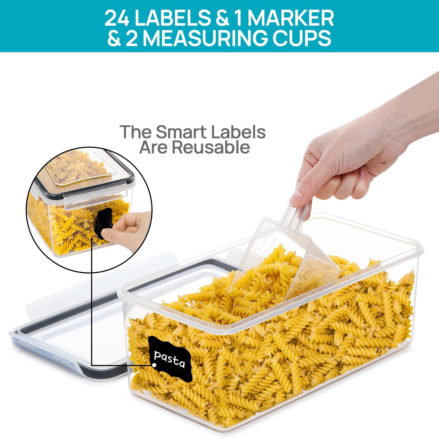 Vtopmart Airtight Food Storage Containers with Lids 4PCS Set 3.2L, Plastic Spaghetti Canisters for Pasta organizer, BPA Free Air Tight Kitchen Pantry Organization