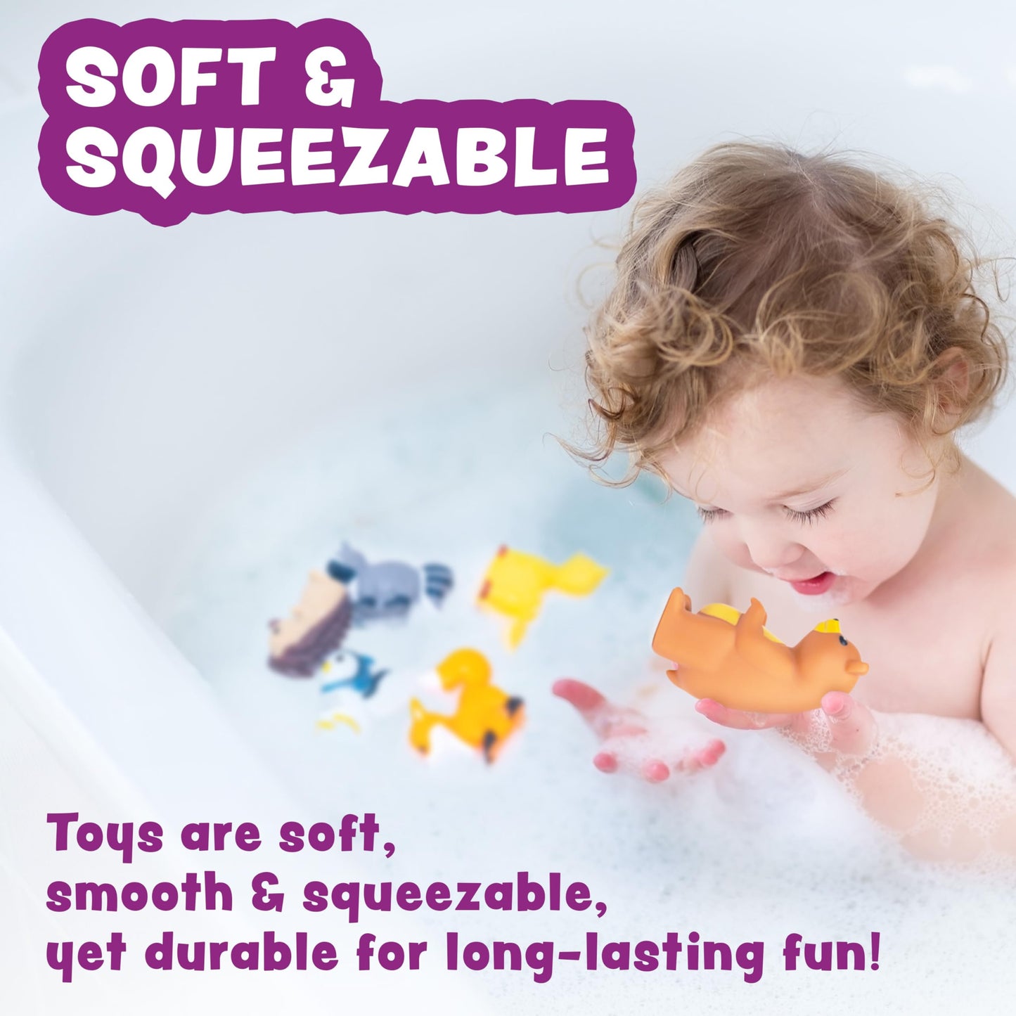 Tub Works® Woodland Animals Watertight Baby Bath Toys, 6 Pack | Sealed, No Hole Bath Toys Design Keeps Moisture Out | Soft, Squeezable & Float on Water | Easy-Grip Toddler Bath Toy Set for Kids Bath
