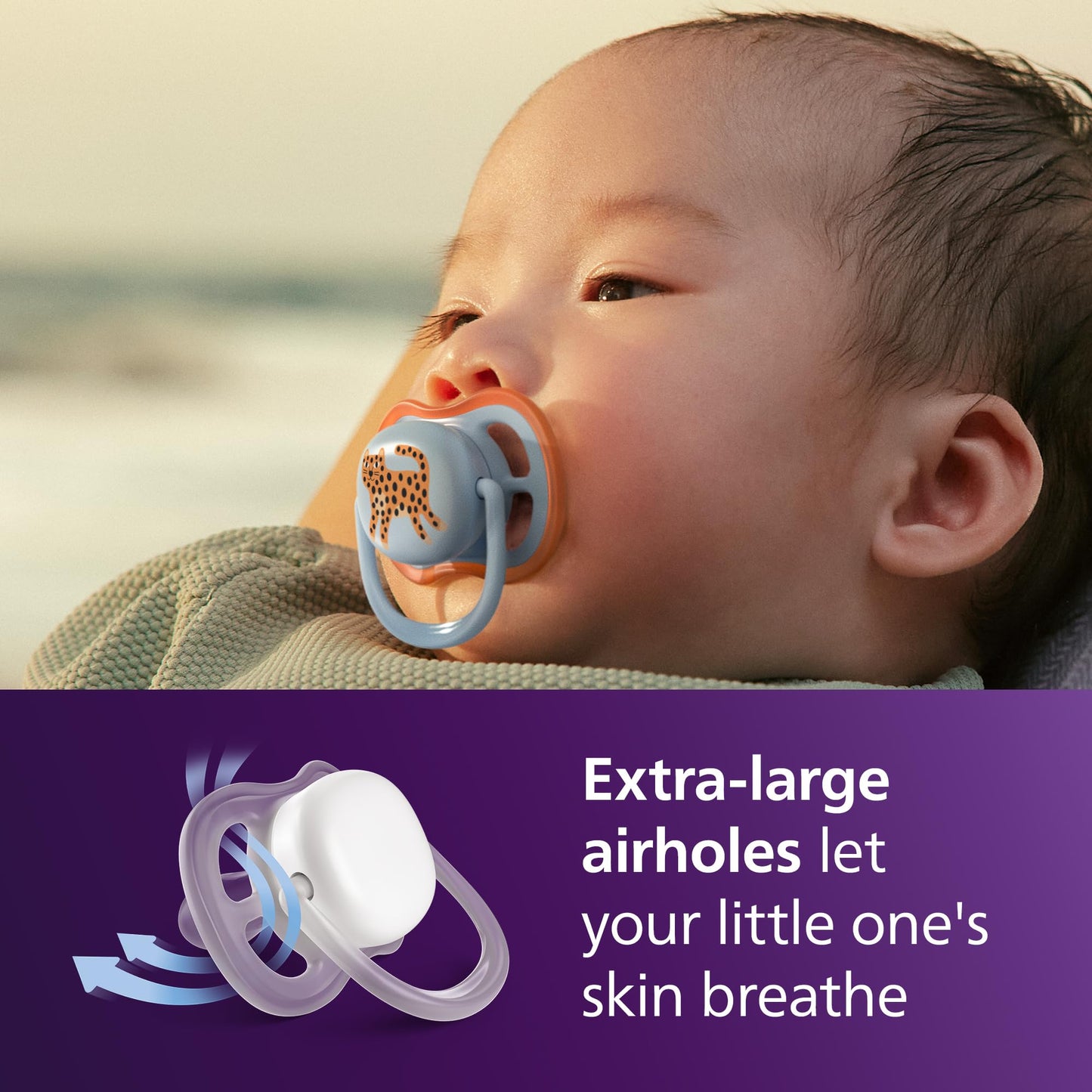 Philips Avent Ultra Air Pacifiers - Orthodontic Design, for Babies 0-6 Months, Soft Silicone Symmetrical Nipple, BPA-Free, 2 Sterilizing Cases, 4 Pack, SCF087/19