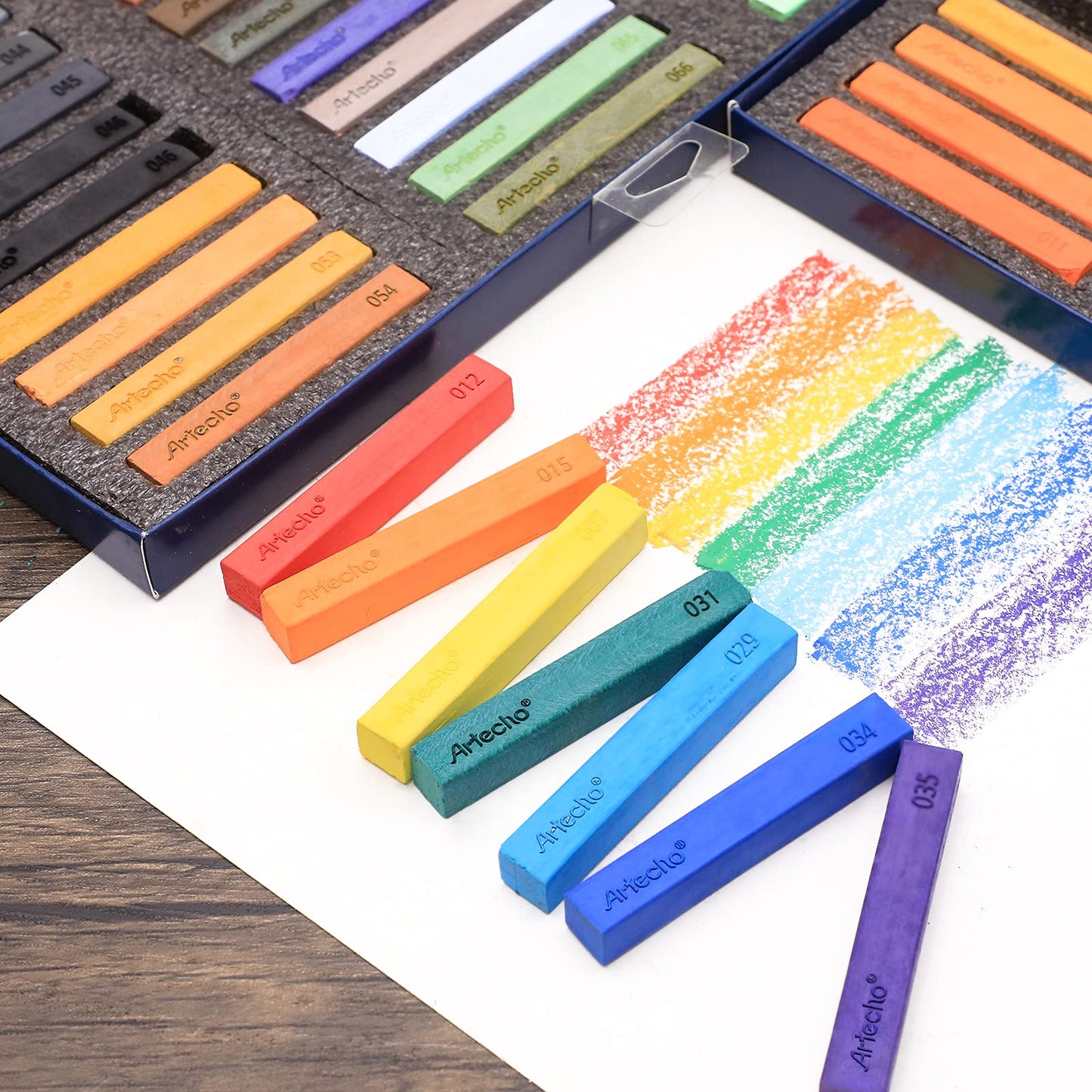 Artecho 72pcs Soft Pastels, 70 Colors Including 4 Fluorescent Colors, Extra Free Black & White, Square Chalk for Drawing, Blending, Layering, Shading, Pastels Art Supplies
