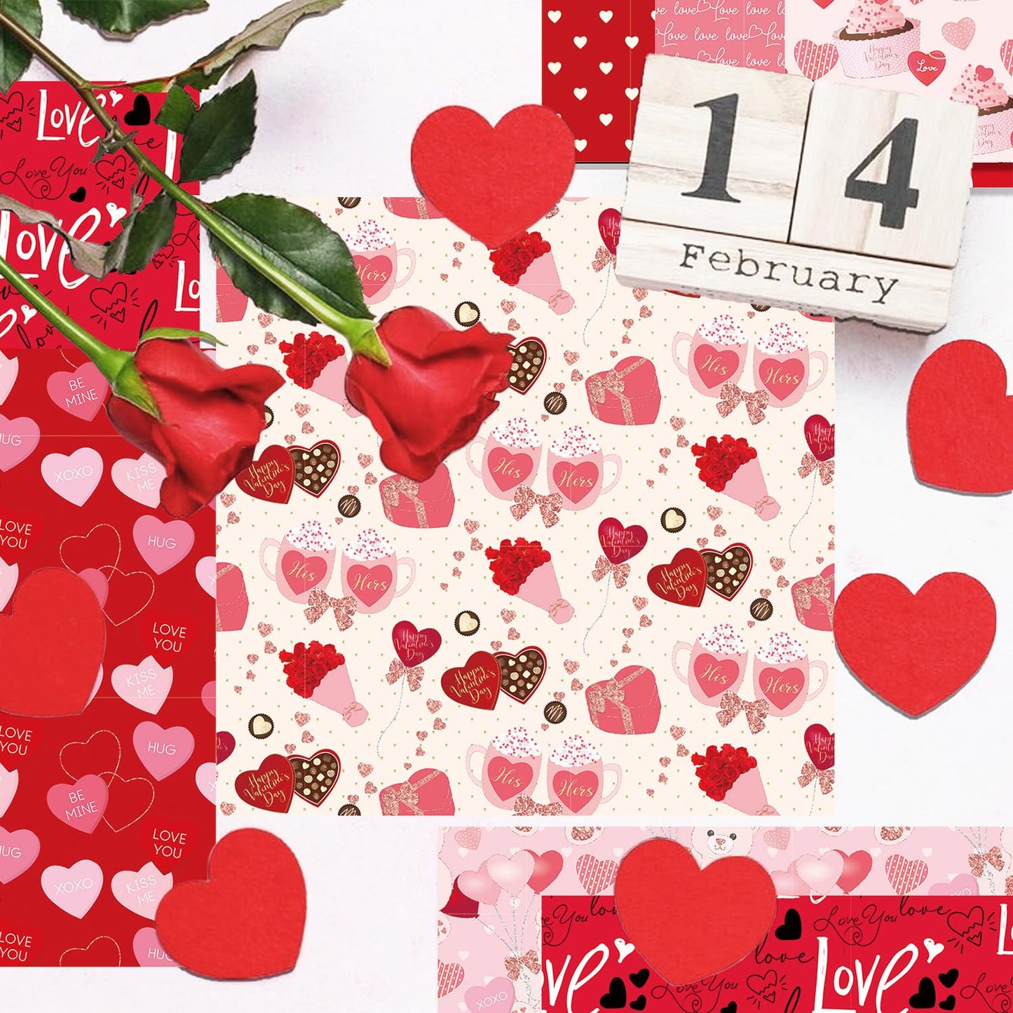 Valentine's Day Scrapbook Paper Pad Pink Red Love Heart Patterned Paper 12×12，24 Sheets Scrapbook CardStock Papers Pad for Holiday Cardmaking DIY Origami Decorative Craft Papers.