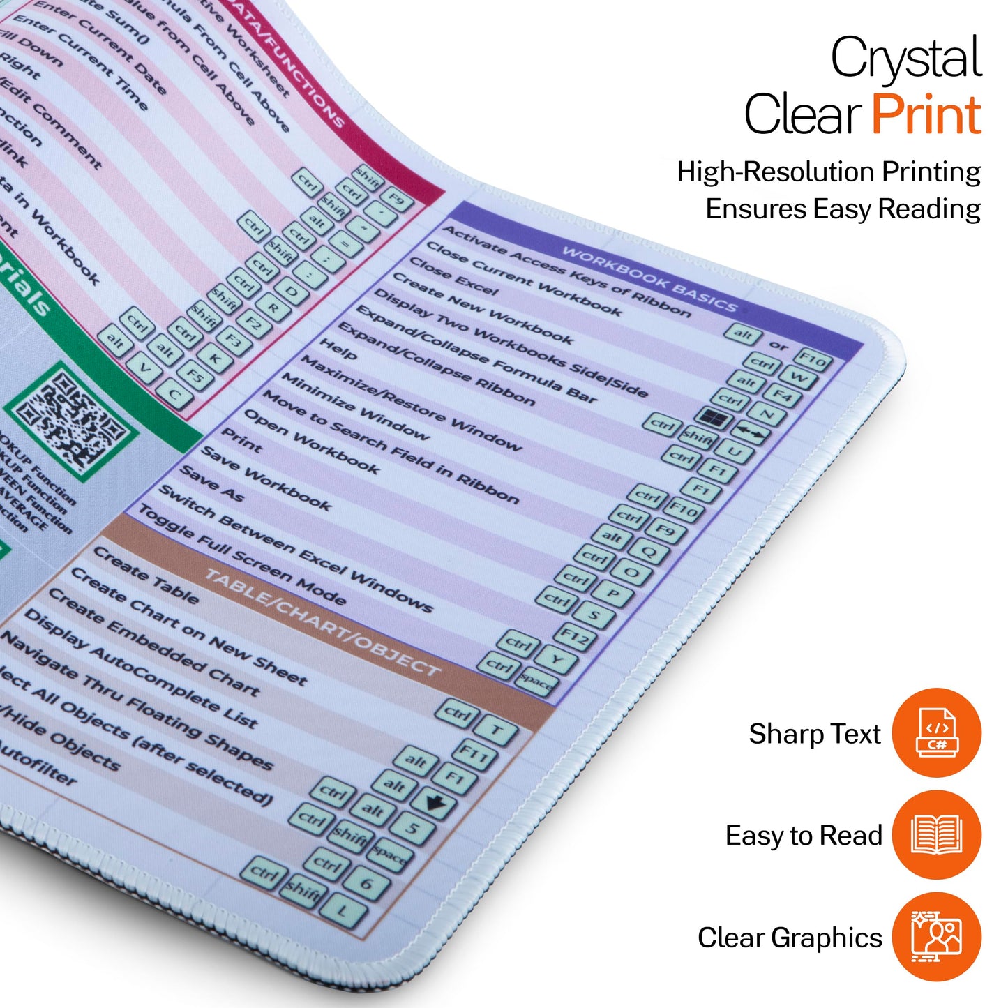 Excel Cheat Sheet Desk Pad - DeskGuide Pro Mouse Pad with 100+ QR Video Tutorials - Excel Shortcuts & Formulas - Large 31.5" x 11.8" Keyboard Mat for Office Desk Accessories