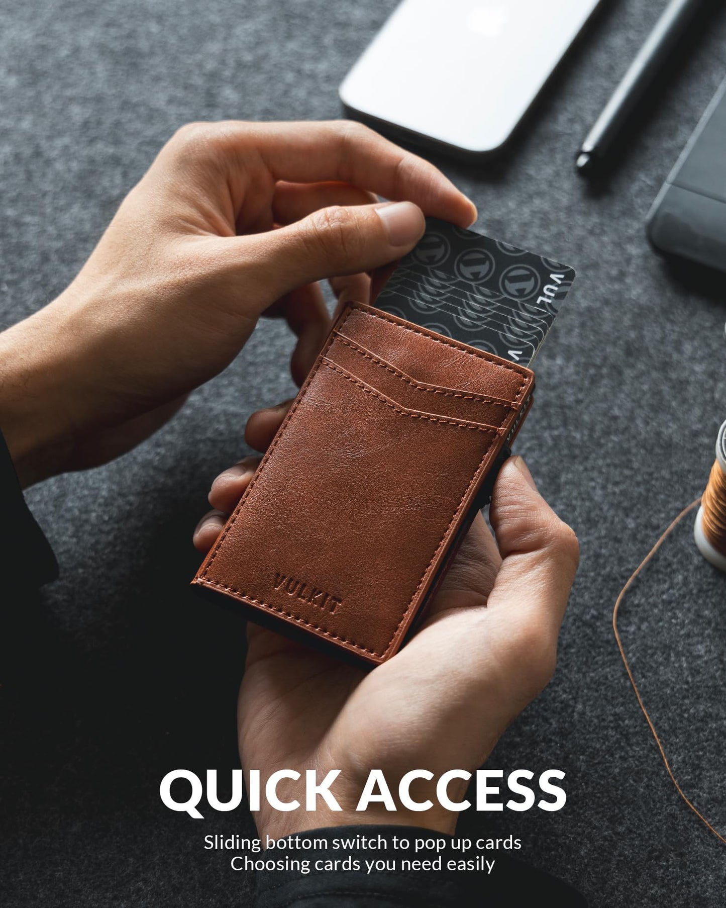VULKIT Men's Slim Wallet Pop Up Card Holder RFID Blocking Metal Wallet Minimalist Design Holds Up to 11 Cards