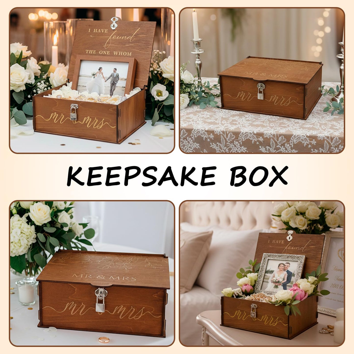 AerWo Mr and Mrs Wedding Keepsake Box, Large Wooden Storage Box with Lid and Lock, Assembled Keepsake Memory Box for Anniversary Engagement Gift, Wedding Memory Box for Couples Newly Engaged