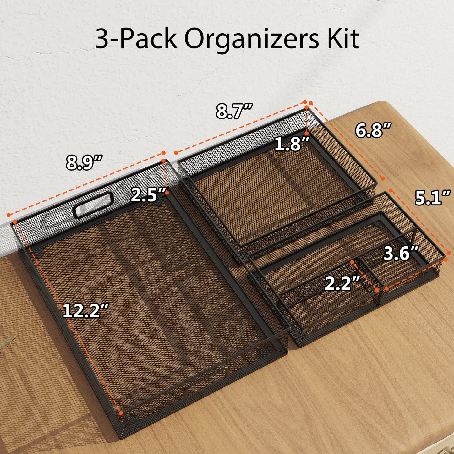ITAYVAN Desk Drawer Organizer Set, 3 Pcs Metal Mesh Office Drawer Organizers, Paper Organizer Letter Tray for Desk, Junk Drawer Organizer for Office, Kitchen, Makeup, Vanity