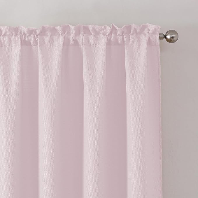 Chyhomenyc Bennet Blush Pink Valance for Windows, Faux Linen Slub Textured Semi Sheer Small Window Kitchen Valance Curtain, Rod Pocket Cafe Valance for Bathroom Laundry Basement, 30Wx14L inch, 2 Piece