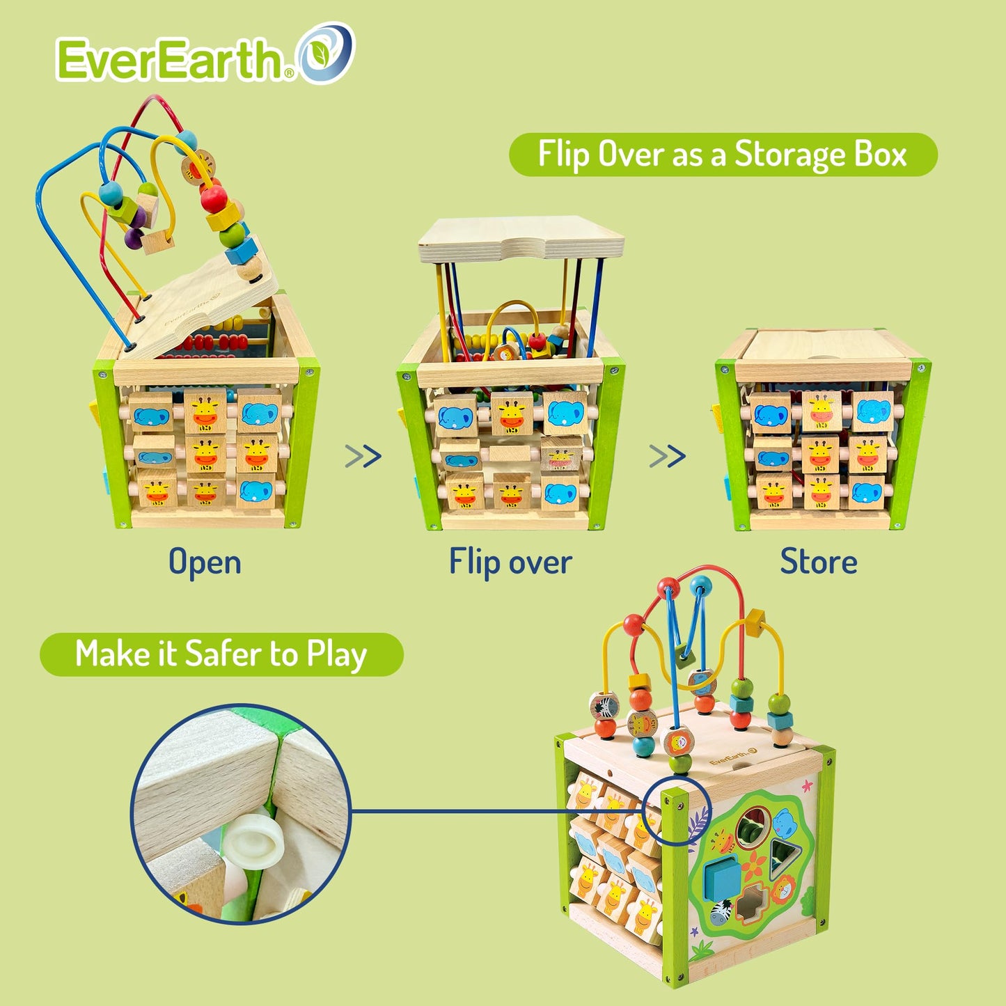 EverEarth Wooden Activity Cube with Bead Maze, 5 in 1 Activity Center, Educational Learning Montessori Toys for Toddlers for Kids 1+, FSC Certified