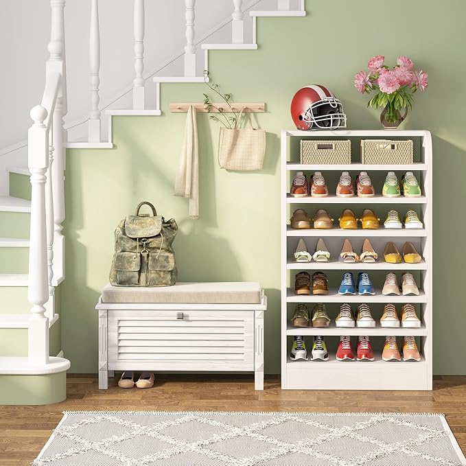 Tribesigns Shoe Rack, 8-Tier Tall Shoe Shelf, Wooden Shoe Storage Cabinet, White