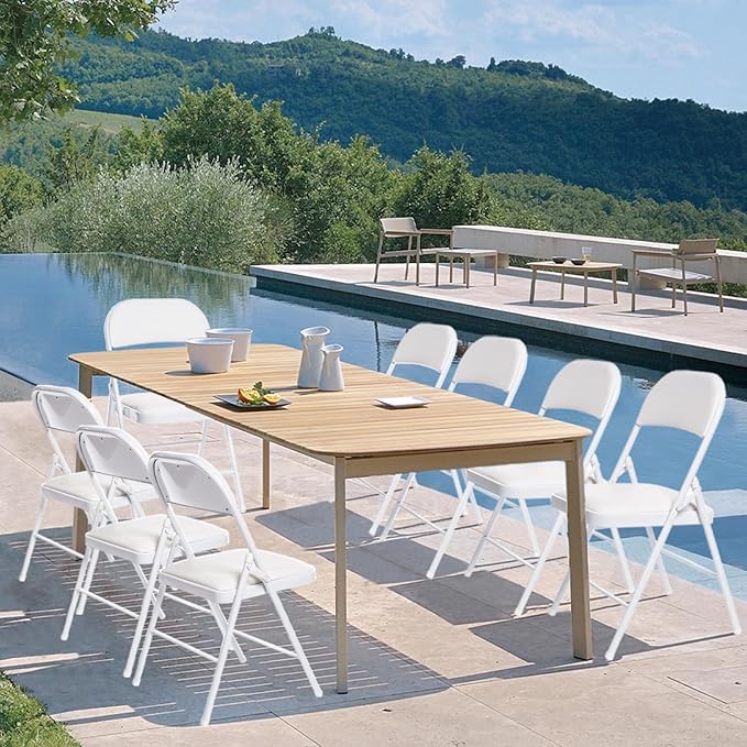 90 Pack Folding Chairs with Padded Seats, Padded Folding Chair with Steel Frame for Events Home Office, Pu Leather Folding Chair White
