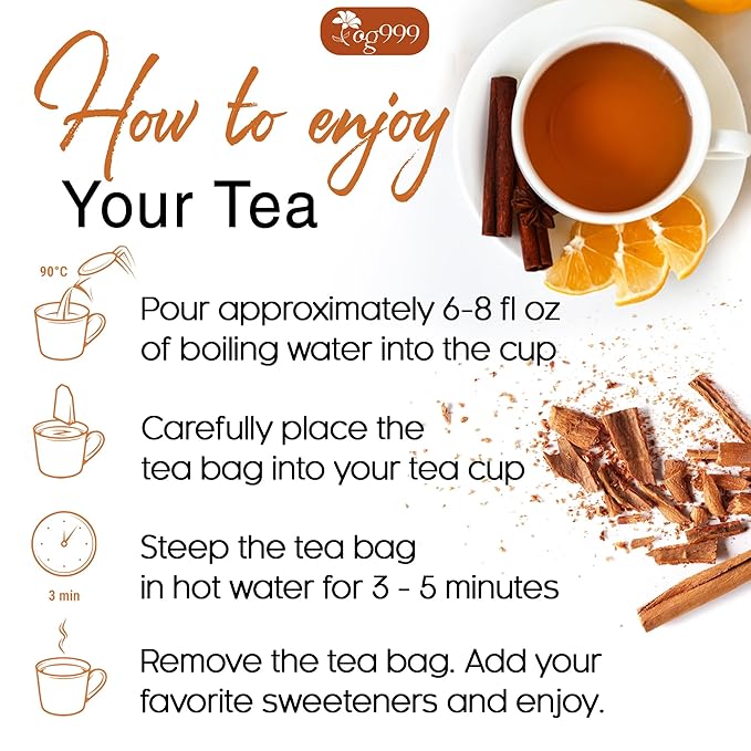 TOG999, Premium 135 Tea Bags - Special Cinnamon Tea, 100% Natural & Pure. Cinnamon Stick Herbal Spice Tea. No Sugar, No Caffeine, No Gluten, Vegan.