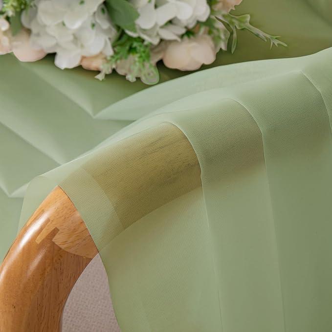 Chyhomenyc Light Green Sheer Curtains 63 Inches Long 2 Panels Set- Light Filtering Curtains for Bedroom, Soft Airy Voile Rod Pocket Living Room Window Drapes, 42Wx63L Inches, 2 PCS