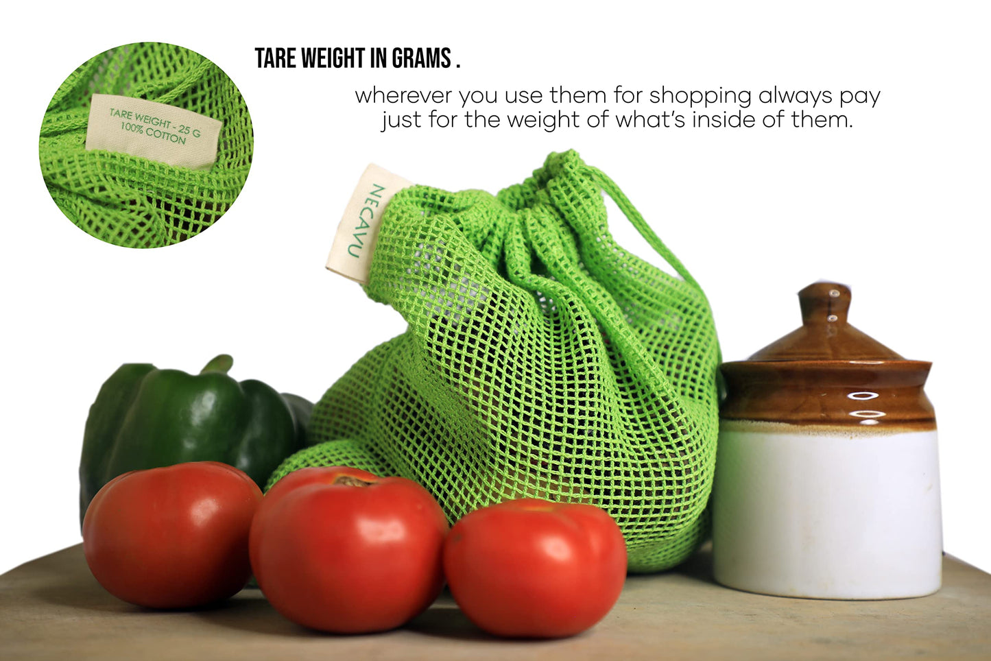 NECAVU 100% Cotton Set of 6 Fridge Bag | Eco-Friendly Natural Vegetables Bags for Fridge Storage & mesh net Vegetable Bag Fridge | Multi-Purpose Eco-Friendly Cotton mesh Bag (Neem Green)