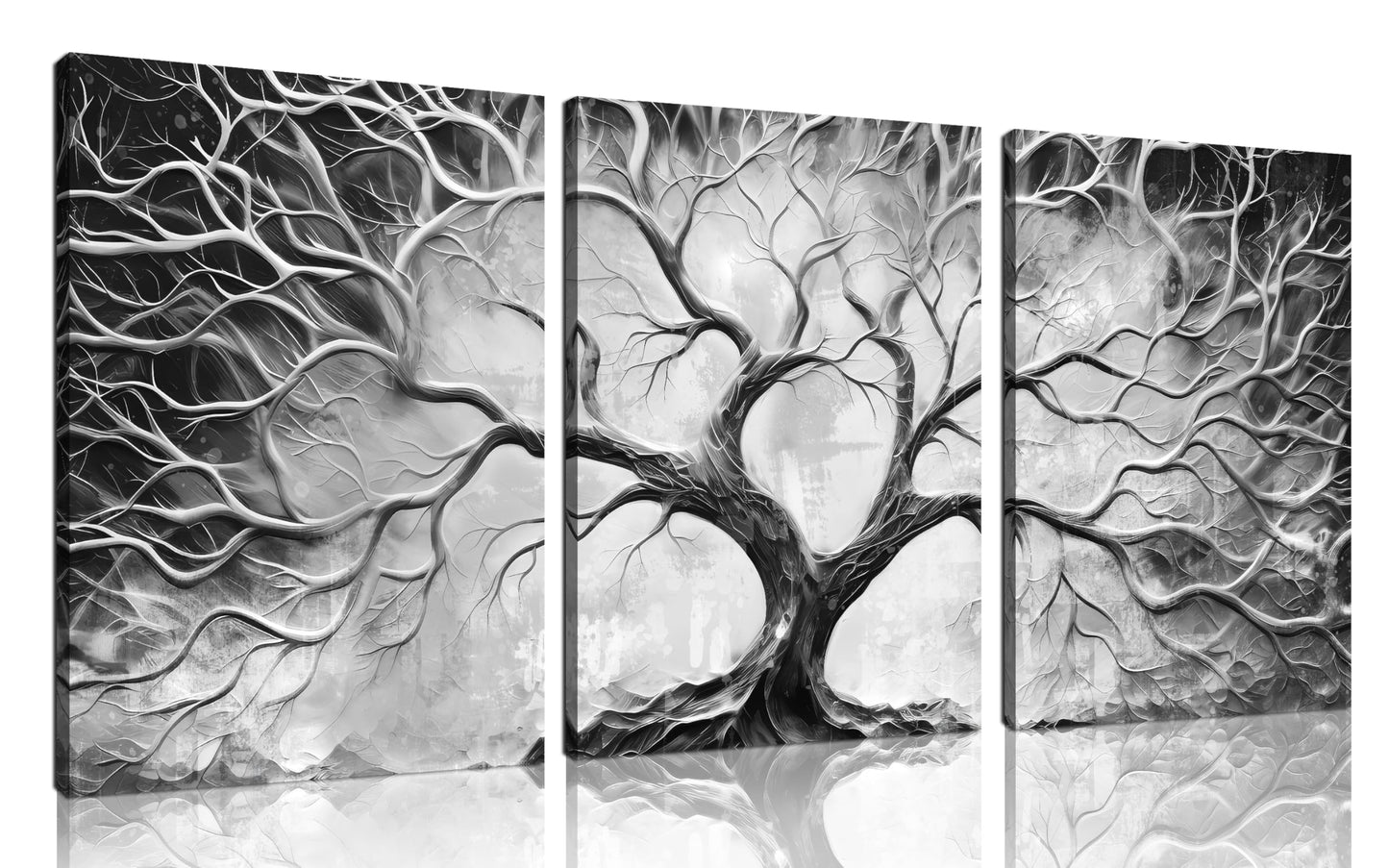 Tree Wall Art for Living Room - Modern Black and White Pictures Wall Art for Bedroom - 3 Piece Wall Decor for Office Size 12" x 16"