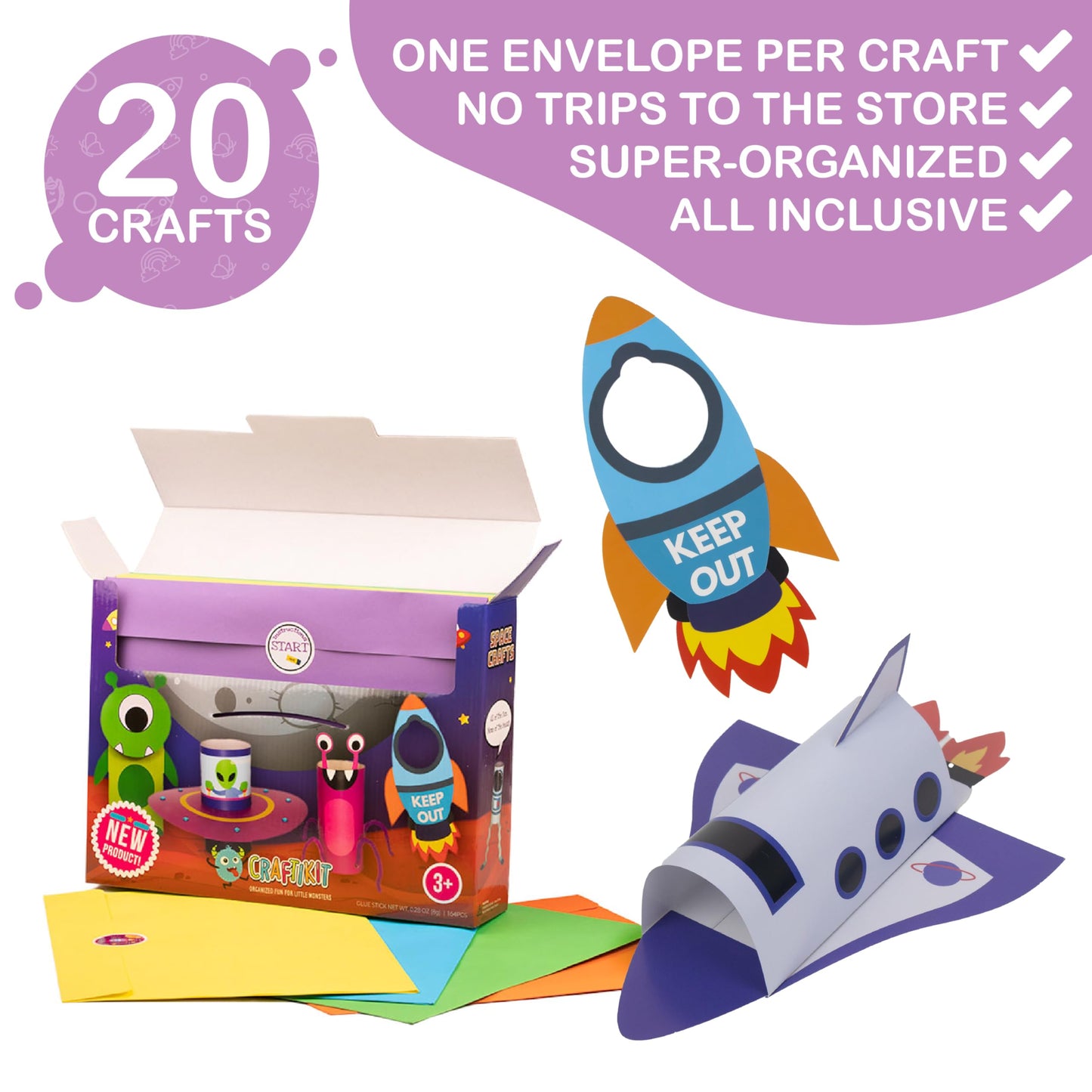 Craftikit® 20 Space Arts & Crafts for Kids - All-Inclusive Fun Toddler Craft Kit, Ages 3-10, Galaxy-Themed Activities