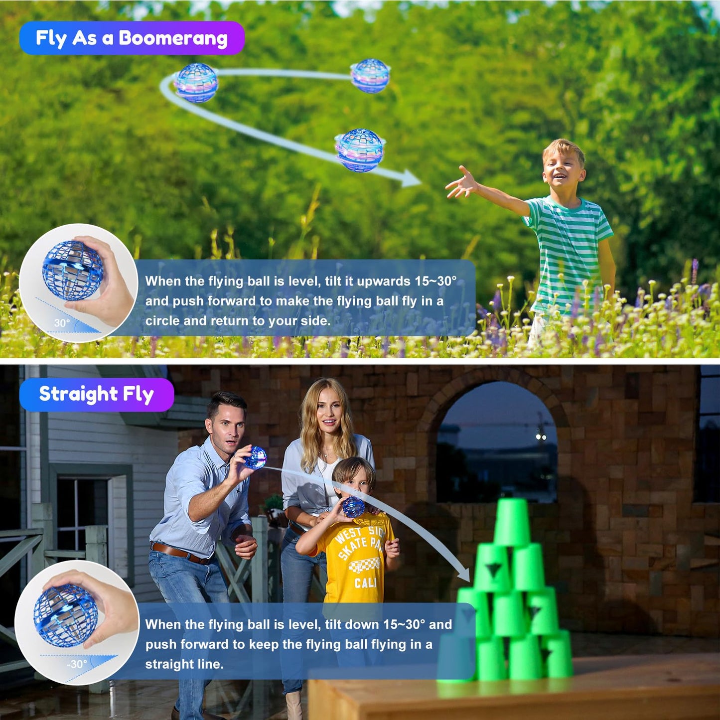 Kidsjoy Fly Orb Hover Ball Floating Boomerang Spinner Drone Balls - Cool Toys Gifts for 6-15 Year Old Boys & Girls (Blue) (Red_01)