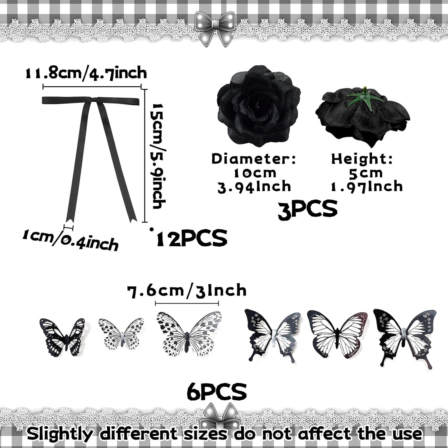 Gothic Cake Decorations Bows Butterfly Black Rose Cake Topper Butterfly Coquette Cake Toppers for Goth Birthday Party Supplies