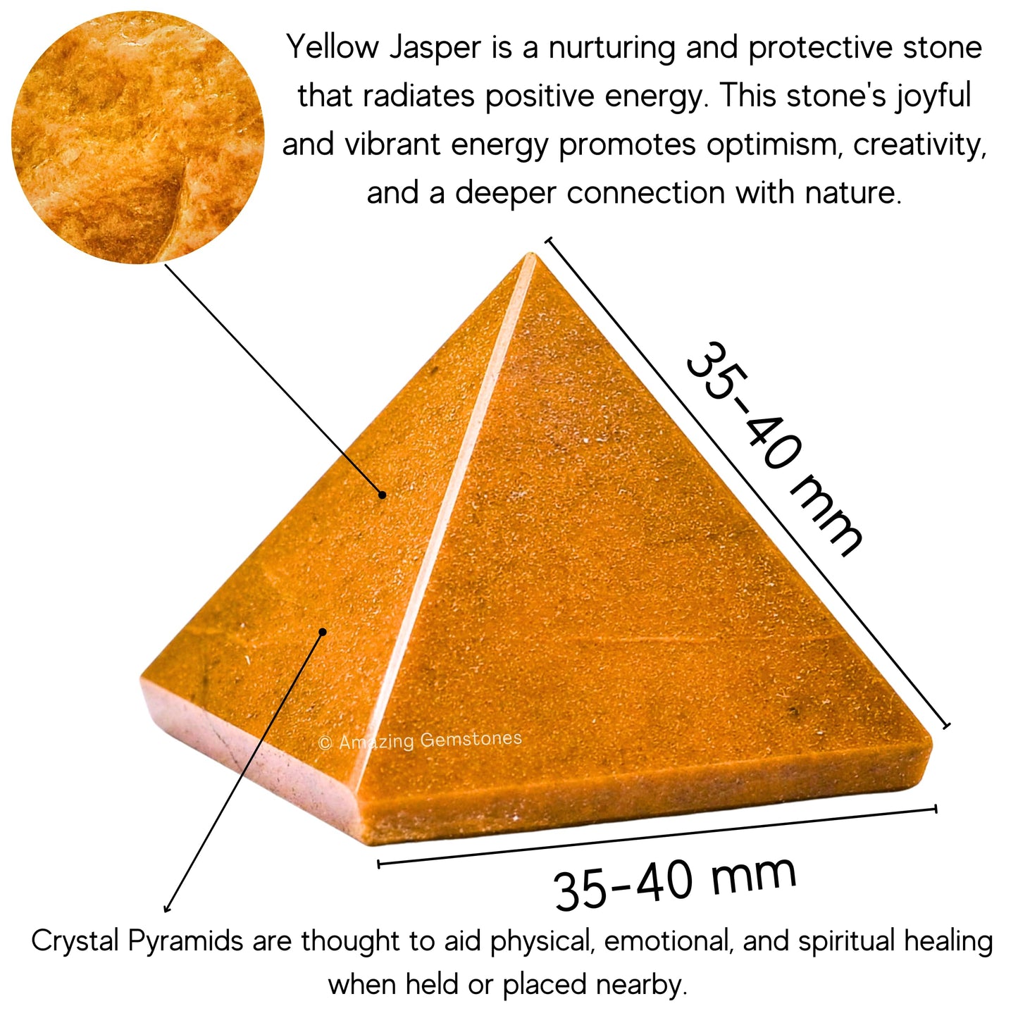 Amazing Gemstone Yellow Jasper Pyramid Crystal Healing Stones - 1.5" Great Pyramid Figurine of Natural Stone Pyramid for Meditation, Reiki, Chakra Balancing and Crystal Pyramids Grid