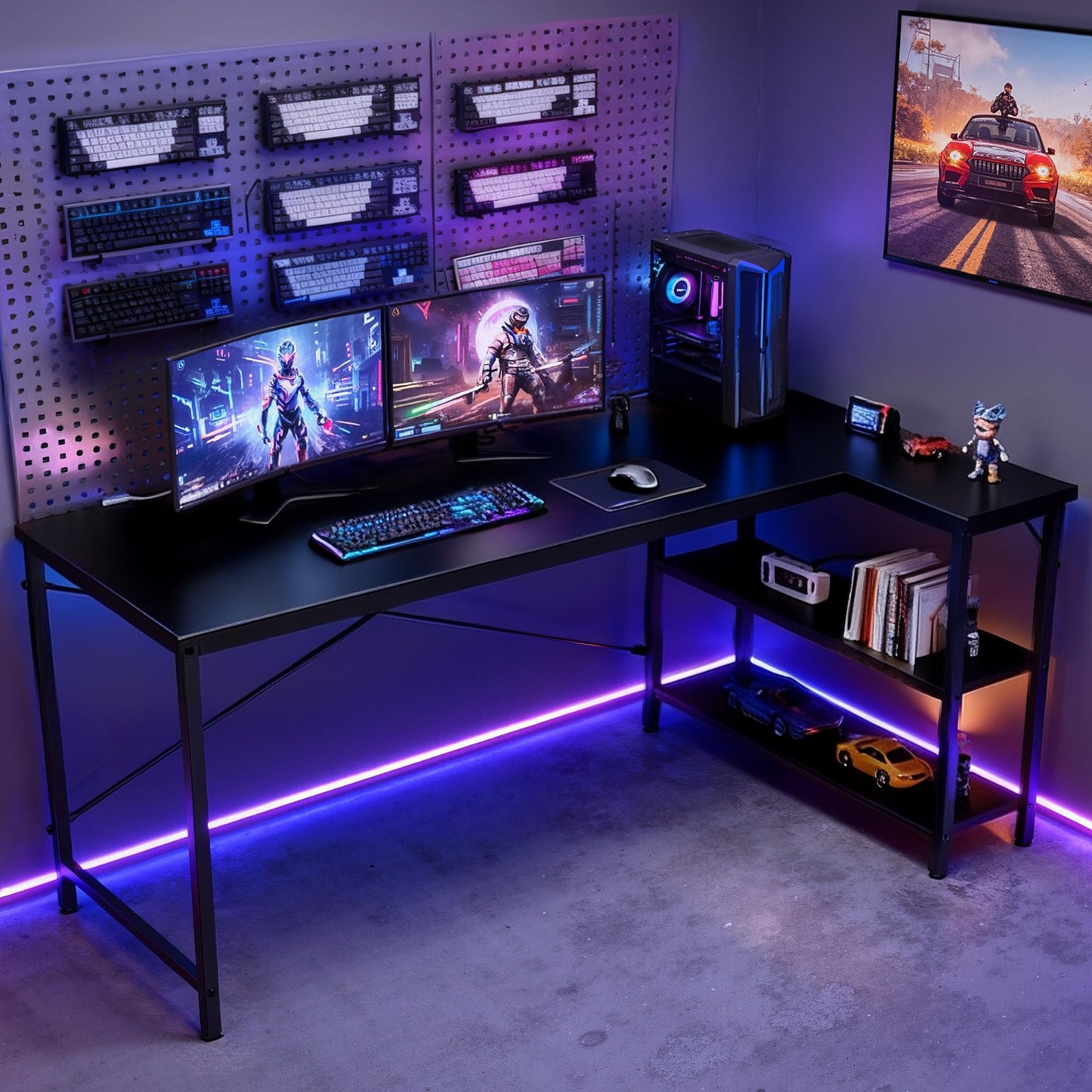 DUMOS L Shaped Desk 39 Inch Computer Desk Gaming Furniture Corner Desks Home Office PC Table with Reversible Storage Shelves for Writing Working Study Bedroom Dorm, Modern Black