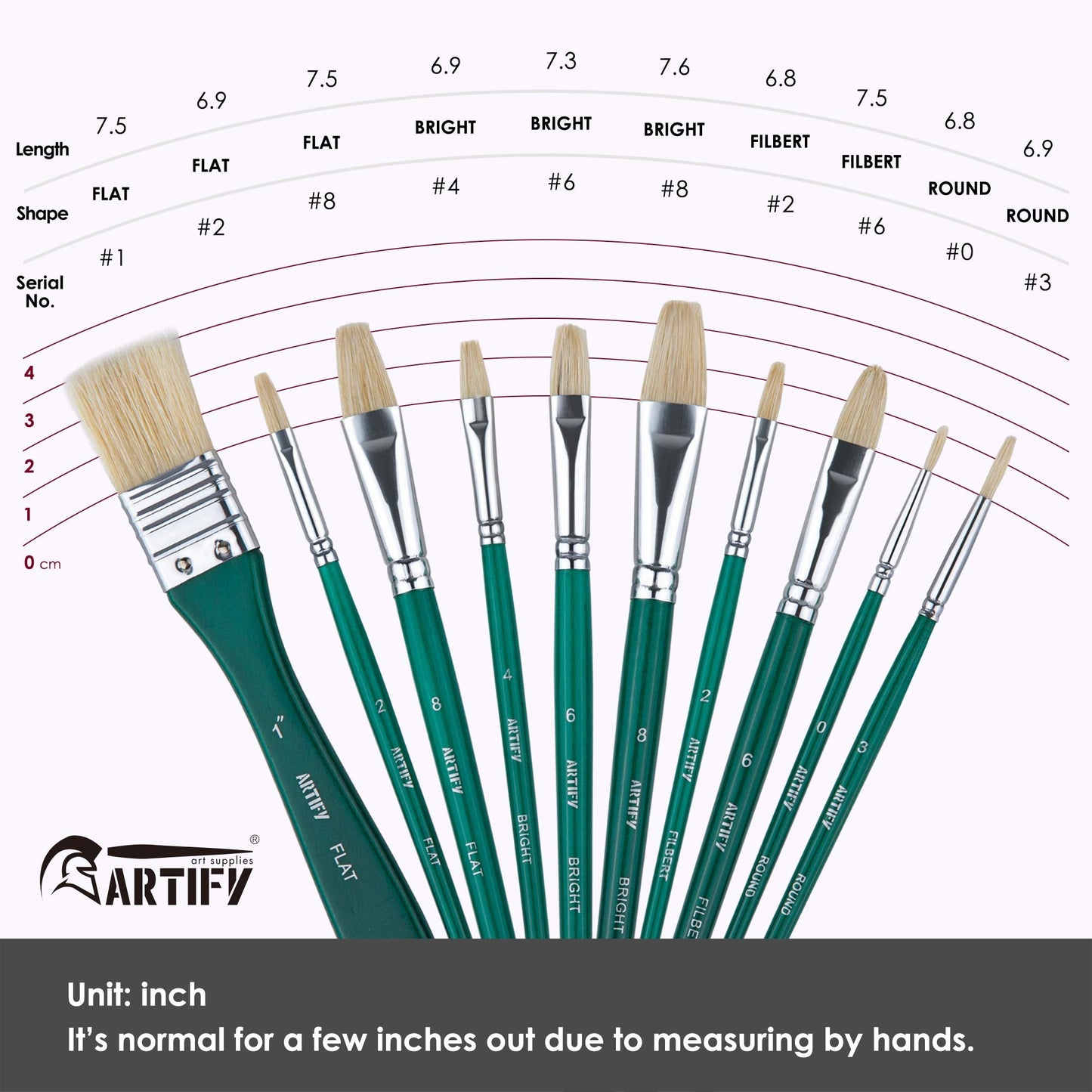 ARTIFY 10 Pieces Paint Brush Set, Intermediate Series, Includes a Carrying Case, Premium Hog Bristle Brushes for Acrylic and Oil Painting (Green - Hog Bristle)
