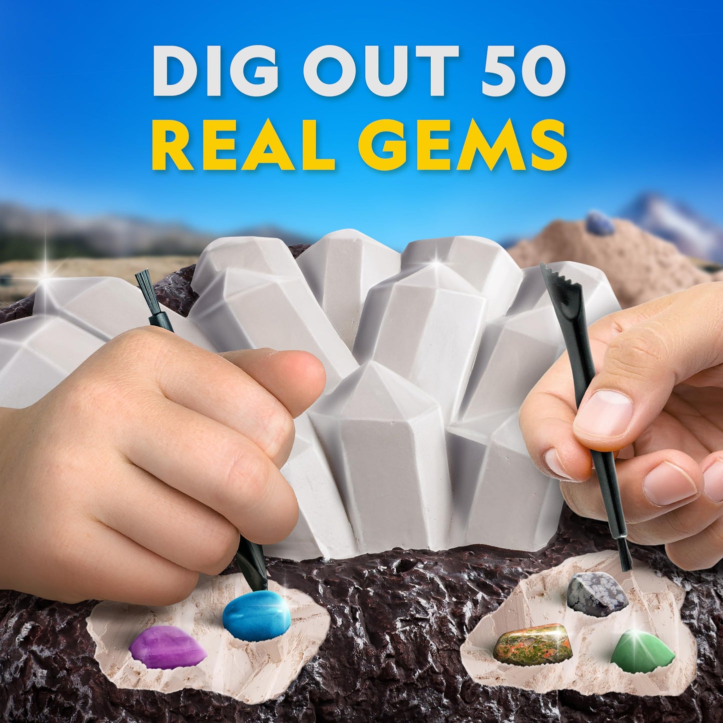 National Geographic Gigantic Gemstone Dig Kit – Excavate 50 Real Gems from a Giant Dig Brick, Gem Mining Kit for Kids, STEM Rock Collection Activity, Includes Tools & Learning Guide
