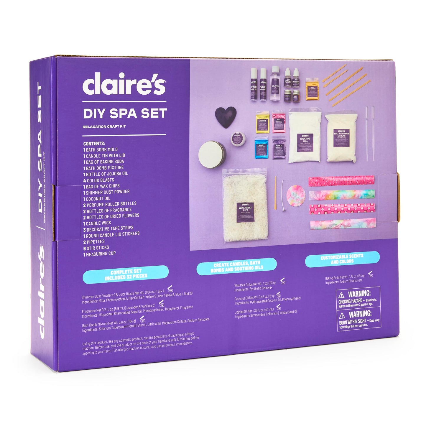 Claire’s DIY Bath Bomb & Scented Candle Making Set, 32-Piece Spa Craft Kit, Make Your Own Soothing Oils & Perfume Fragrance, Kids Toys, Science Beauty Project Activity, Arts & Crafts Gift for Ages 6+