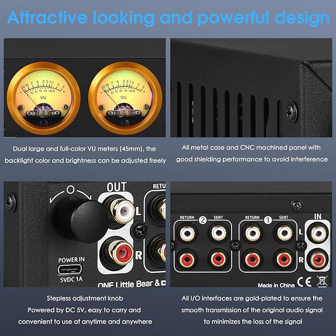 Douk Audio L3 RCA Audio Switch 1 in 3 Out & 3 in 1 Out, 3 Channel Switcher Selector Box with Remote Control & VU Meter & Bypass for PC, Amplifier, Speaker