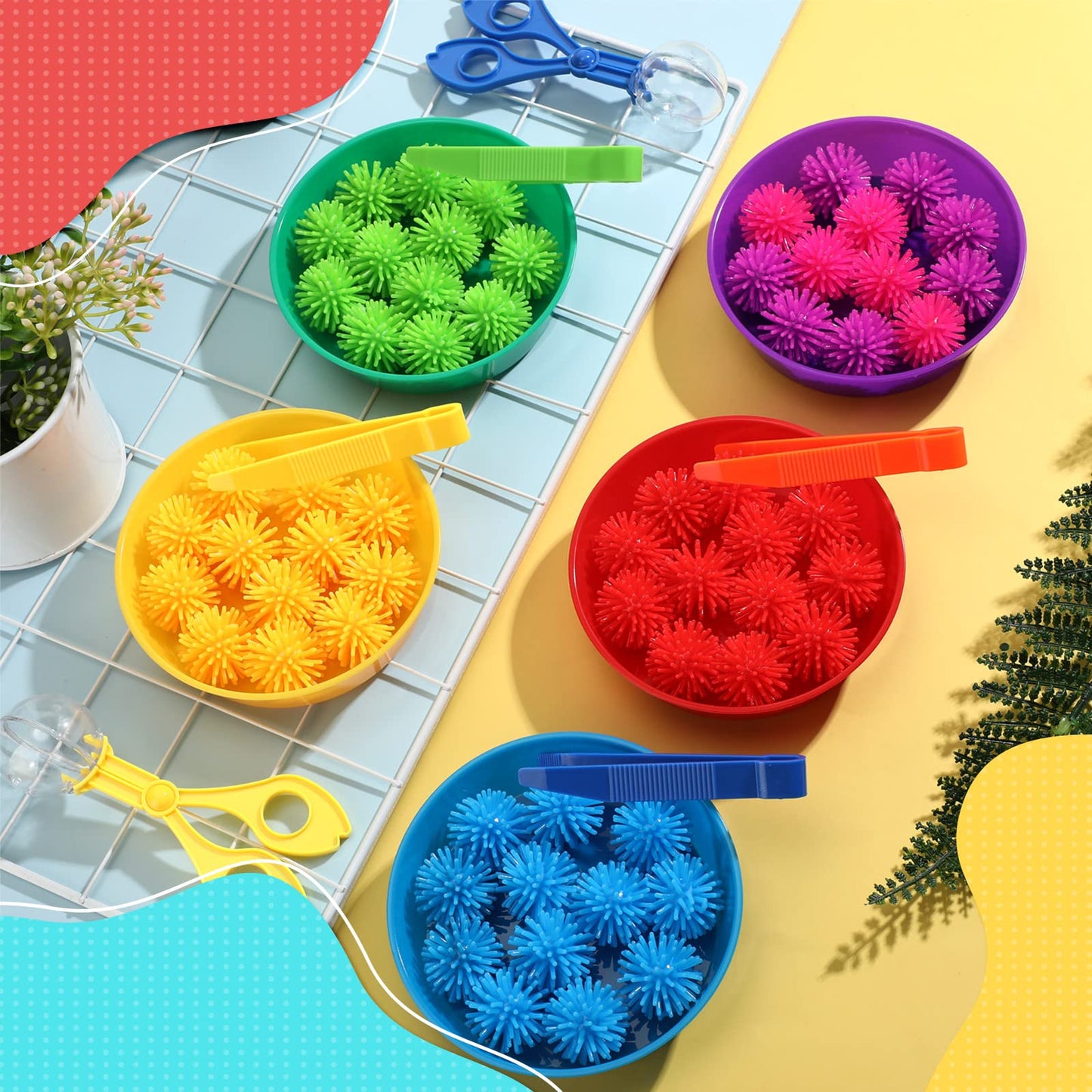 Leitee 71 Pcs Sensory Bin Filler Include 60 Hedge Balls 4 Tweezers 2 Scissors Clips 5 Cups Fine Motor Skills Toys Set for Boys Girls Early Education and Counting Sorting Training(Blue,Classic)