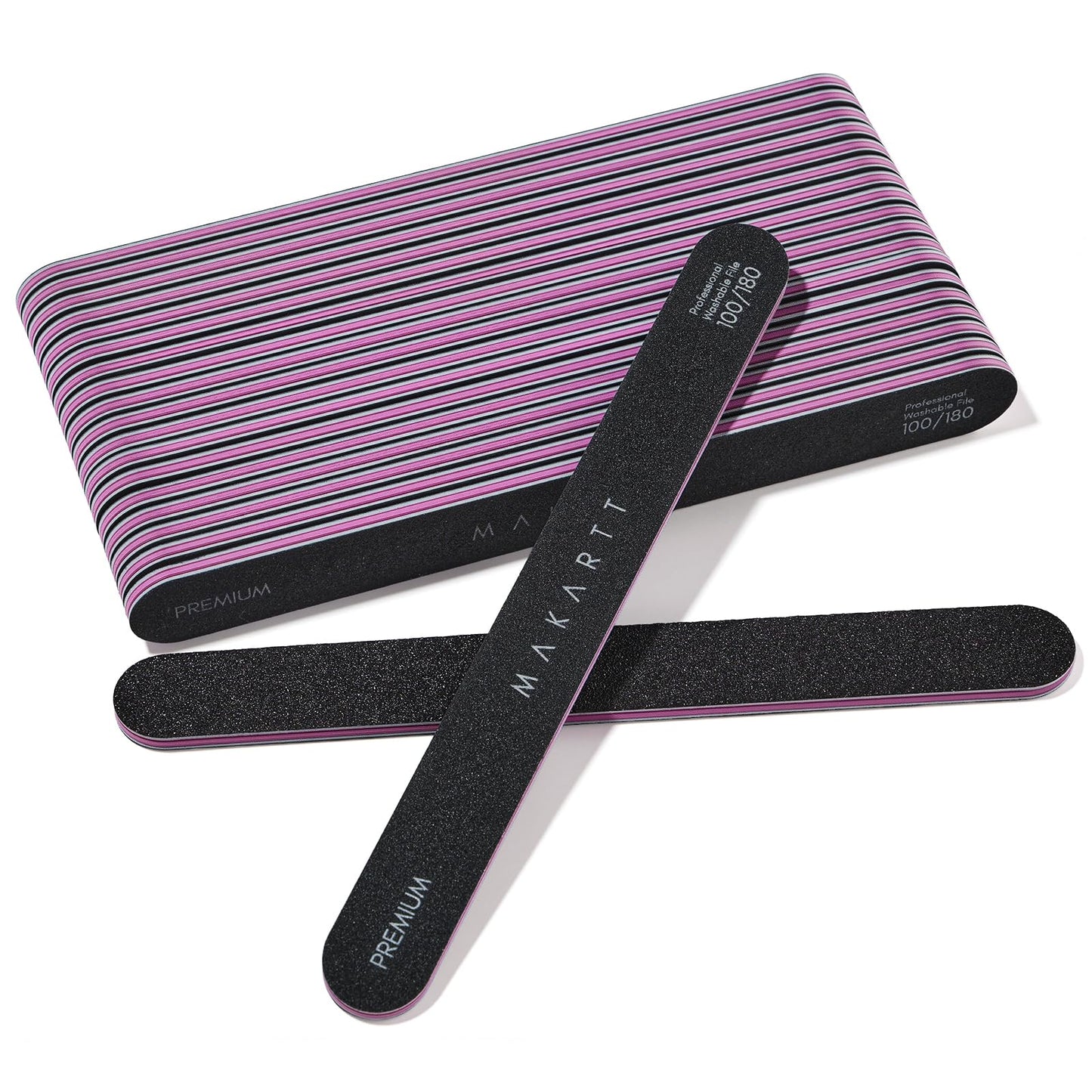 Makartt Nail File - 100/180 Grit Emery Boards for Nails, 20pcs Professional Dual-Sided Fingernail Files for Natural Acrylic Nails, Reusable Nail Care Manicure Set for Salon & DIY Use, Black