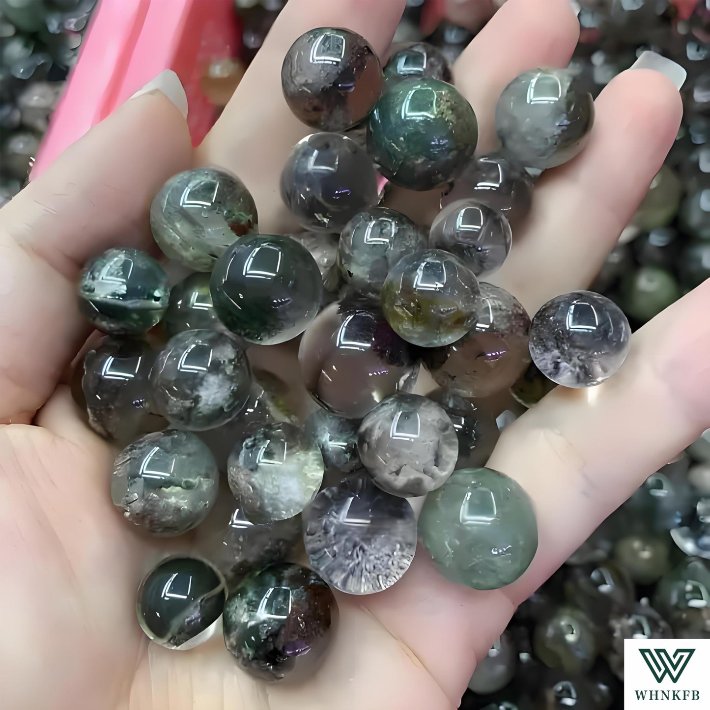 WHNKFB 8mm 50PCS Natural Green Phantom Quartz Round Beads, Smooth Polished Loose Crystal Beads for Jewelry Making Craft - 6mm 8mm 10mm Options with Free Elastic Cord