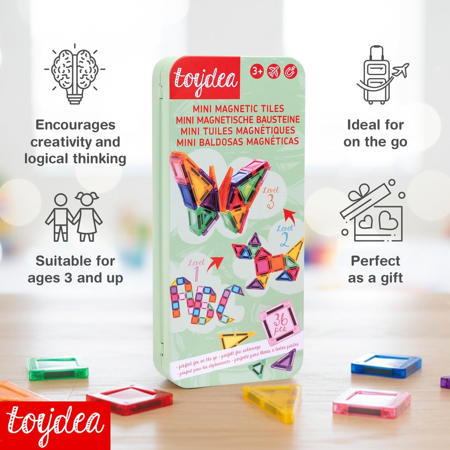 toydea Easter Magnetic Tiles for Kids, 36 PCS Mini Building Blocks, STEM Construction Set, Travel Toys for Toddlers Age 3-8, Easter Basket Stuffer