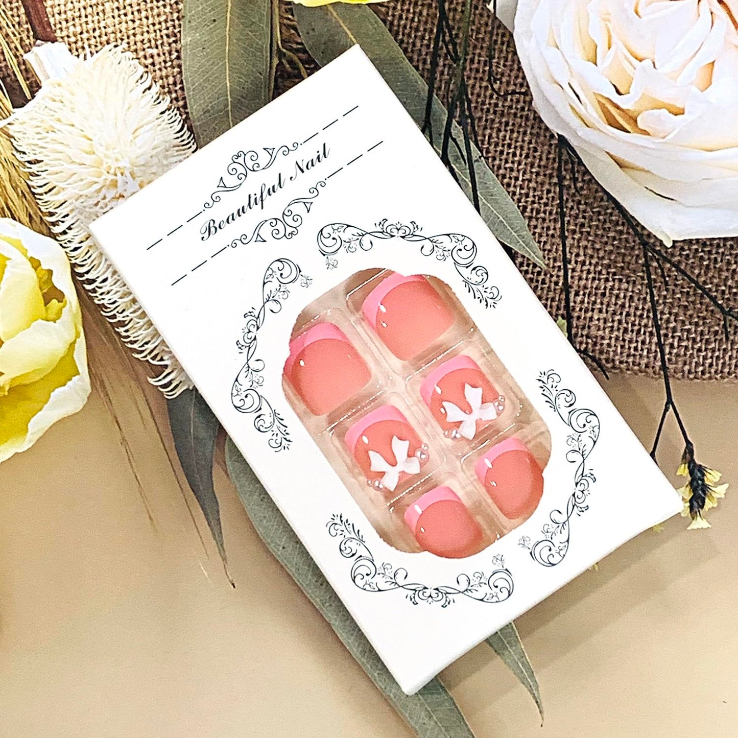 FIEONCIY Press on Toenails with Designs Acrylic Fake Nails for Toe Artificial False Nails with Charms Glue on Toe Nails for Spring Summer Stick on Toenails for Women Girls(XH11233)
