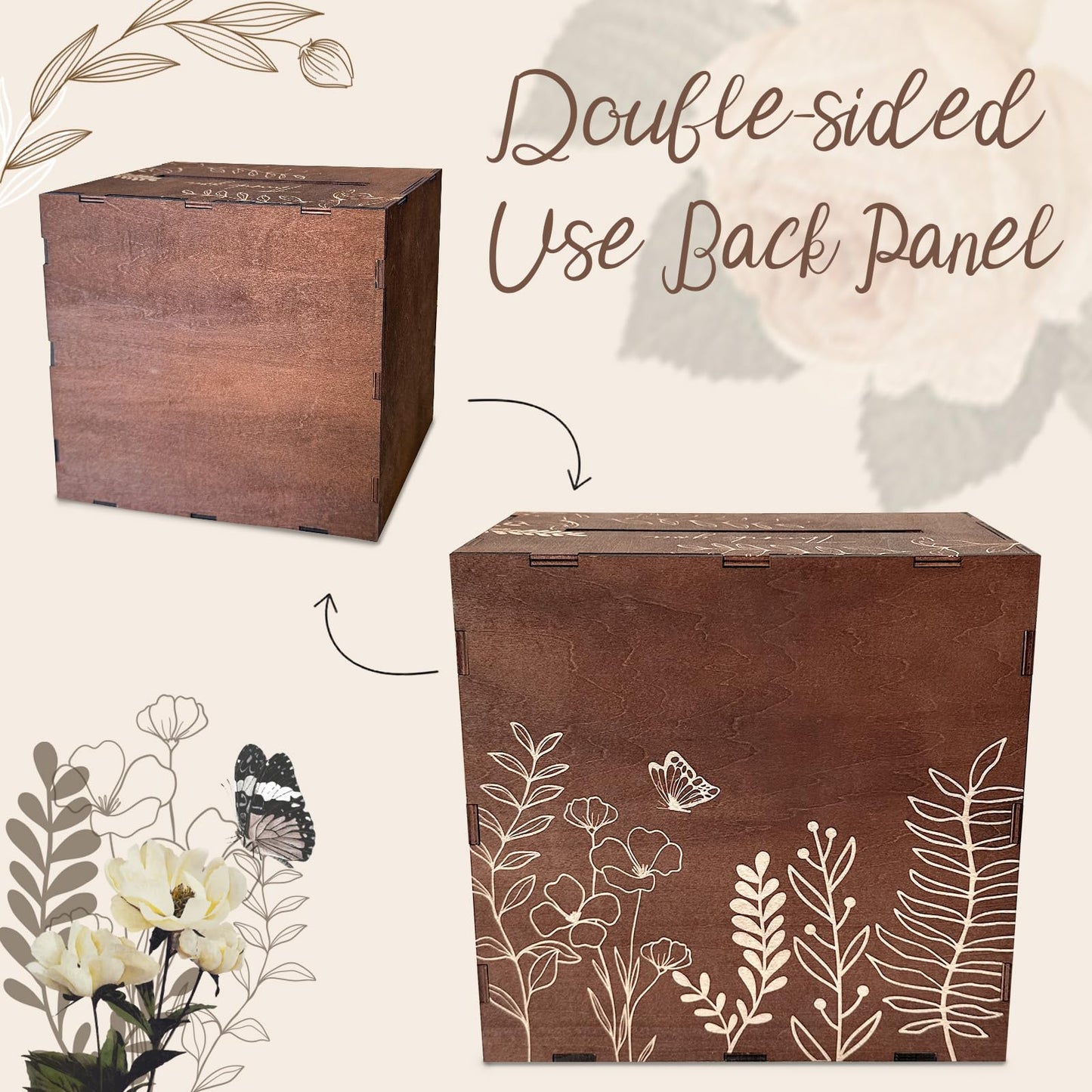 OurWarm Wedding Card Box for Party, Wooden Card Boxes for Reception, Rustic Wedding Box for Cards and Money, Envelope Money Box Gift Cards Box for Graduation Baby Shower Birthday Decor