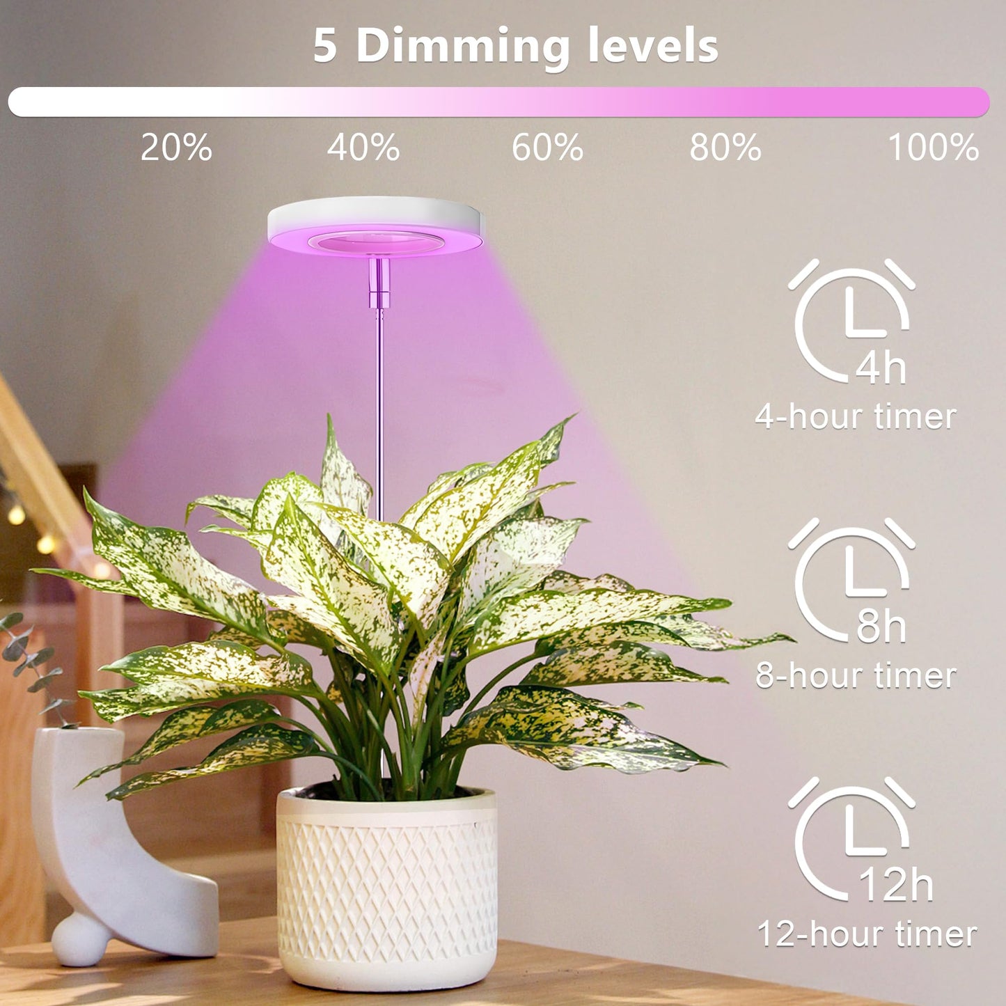 Plants Grow Lights, Full Spectrum LED Plant Lights for Indoor, Height Adjustable Growing Lamps, 3 Optional Spectrums, Auto Timer 3/9/12Hrs, 5 Dimmable Brightness, 2 Pack