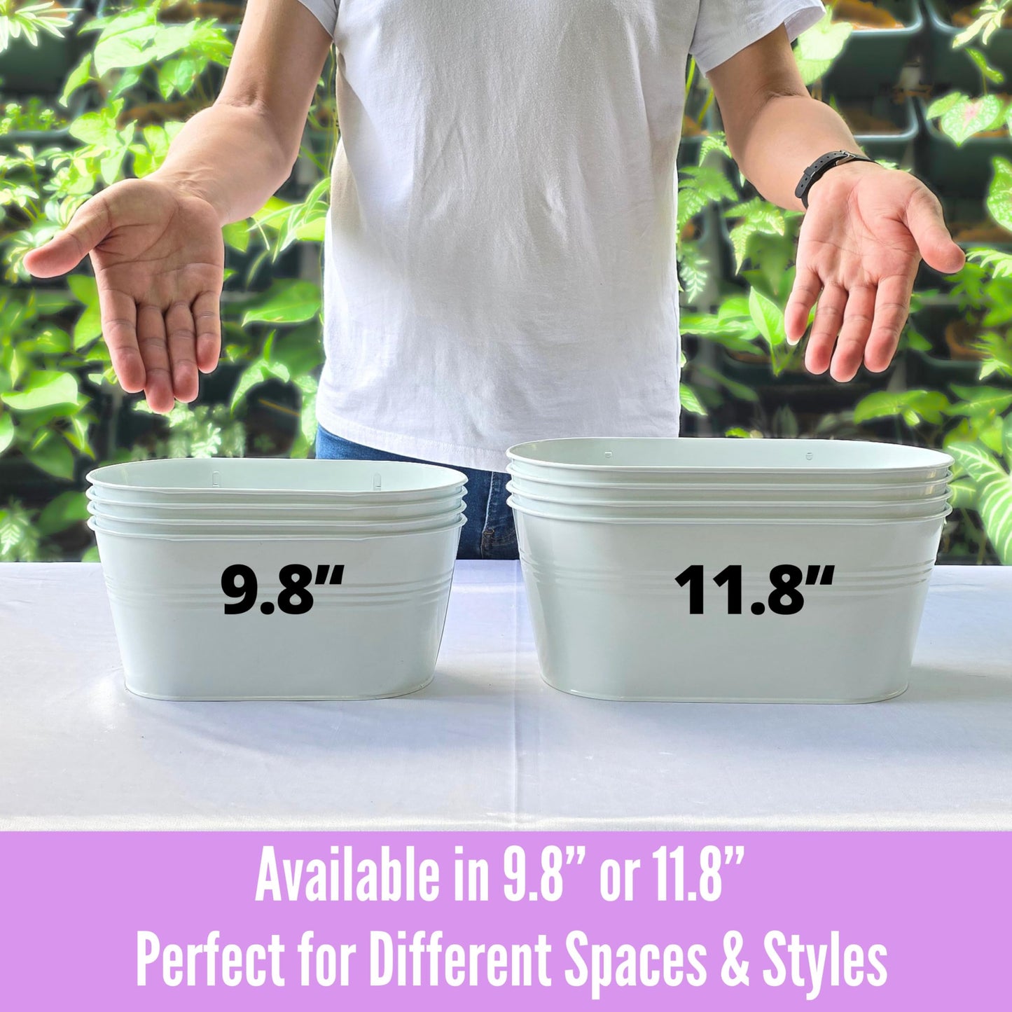 LaLaGreen Wall Planter (9.8 Inch, 10 Pack) White Oval Metal Hanging Decor Plant Holder Wall Planters for Indoor Plants Porch Plants Balcony Decoration Pot Baskets Pots Mounted Indoor Window Planters