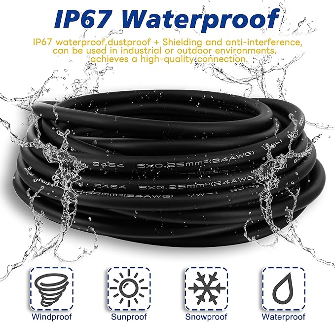 Lonlonty M8 3 Pin Male Socket Panel Aviation Wire,8mm Industrial Circular Sensor Connector Cable Shielded,Outdoor Waterproof IP67 A Coding 6.5Ft/2M